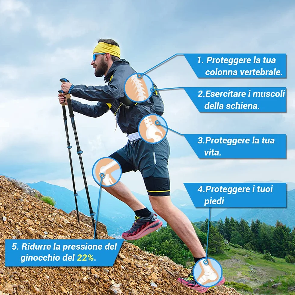 Bastoncini da Trekking 3 Sezioni 65-135cm Alluminio 7075 Blocco Rapido Impugnatura Sughero