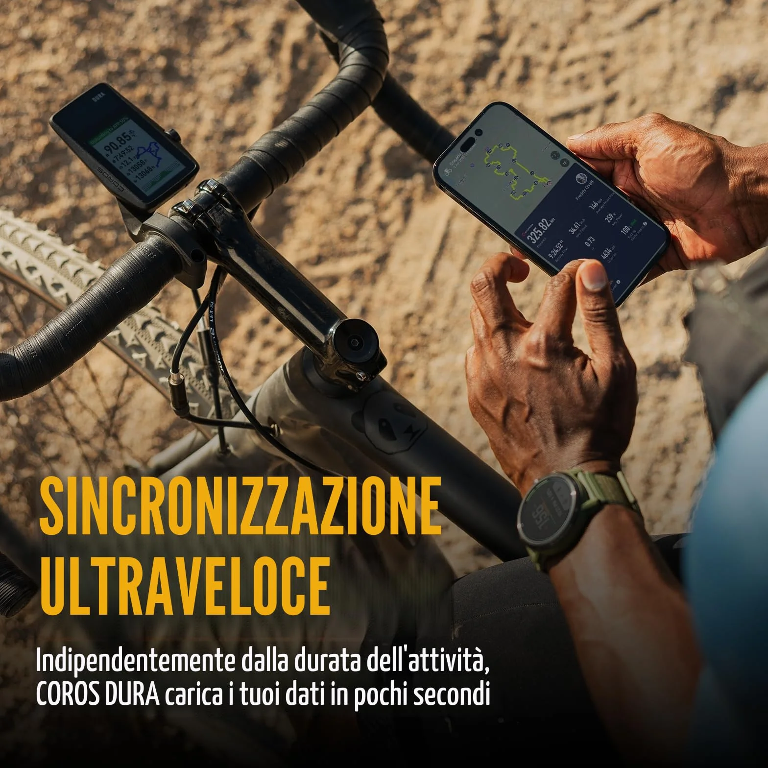 COROS DURA Solar GPS Bike Computer, batteria GPS 120h, ricarica solare, touchscreen MIP 2,7", navigazione turn-by-turn, GPS doppia frequenza