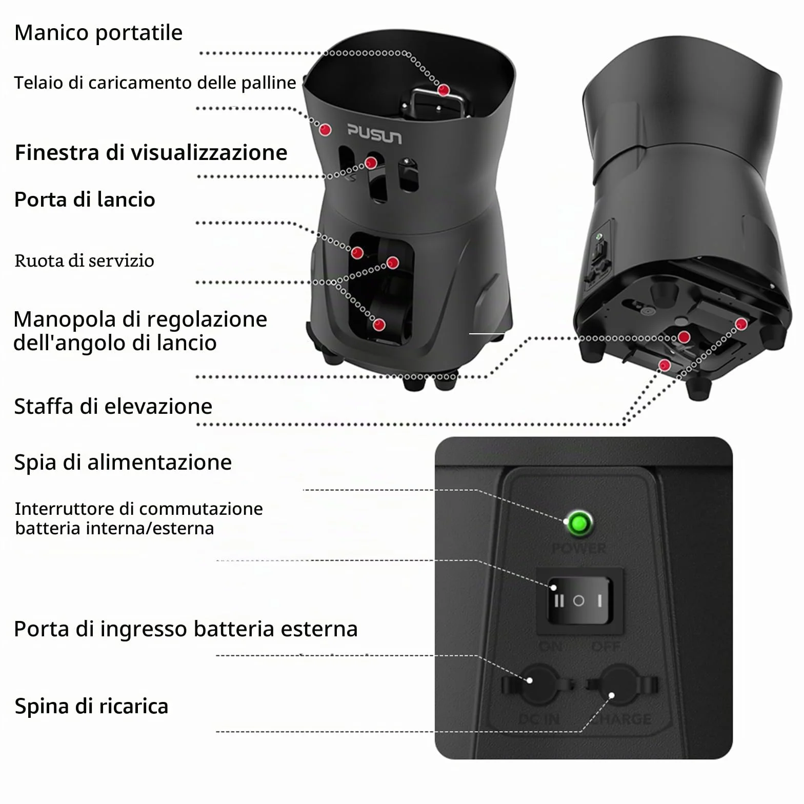 PT-Mini Pro Macchina per palline da tennis con velocità e angolazione regolabili, telecomandata, allenamento