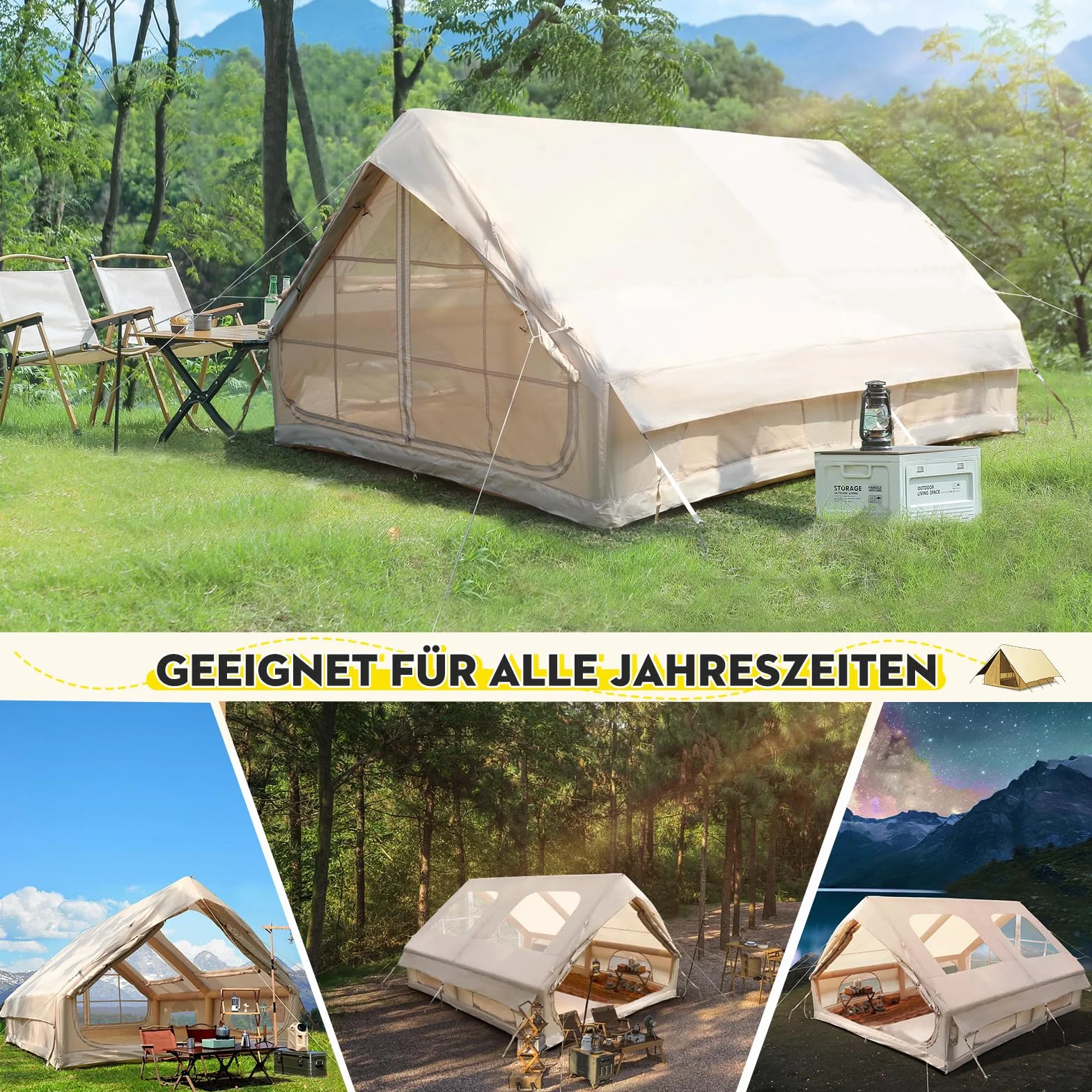 Tenda da campeggio gonfiabile 2-8 persone con apertura camino e lucernario, Oxford impermeabile 4 stagioni, pompa aria