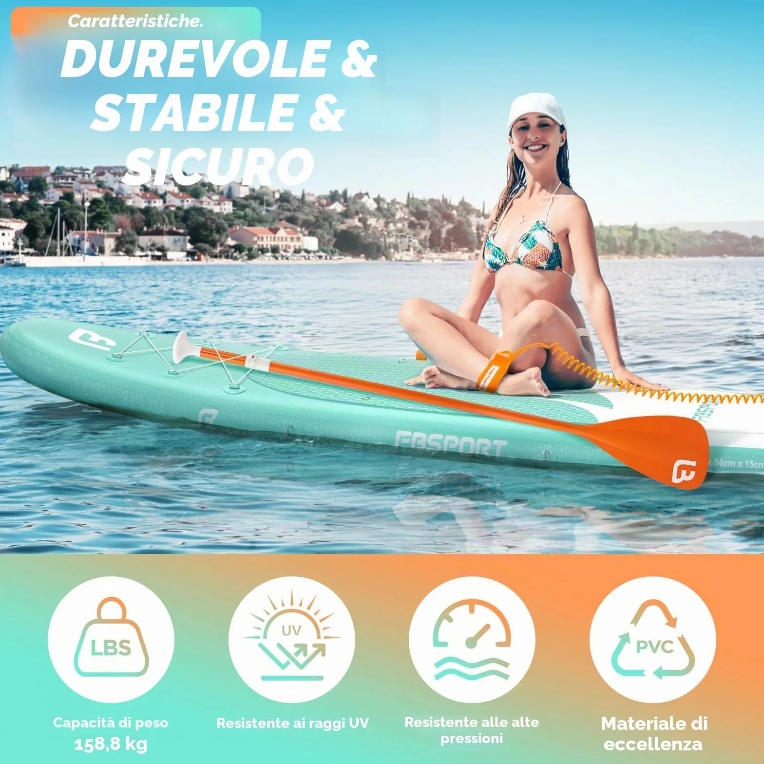 FBSPORT Tavola SUP Gonfiabile 335cm Stand Up Paddle Board Spessa 15cm con Pagaia Regolabile, Zaino, Pompa e Pinna Rimovibile