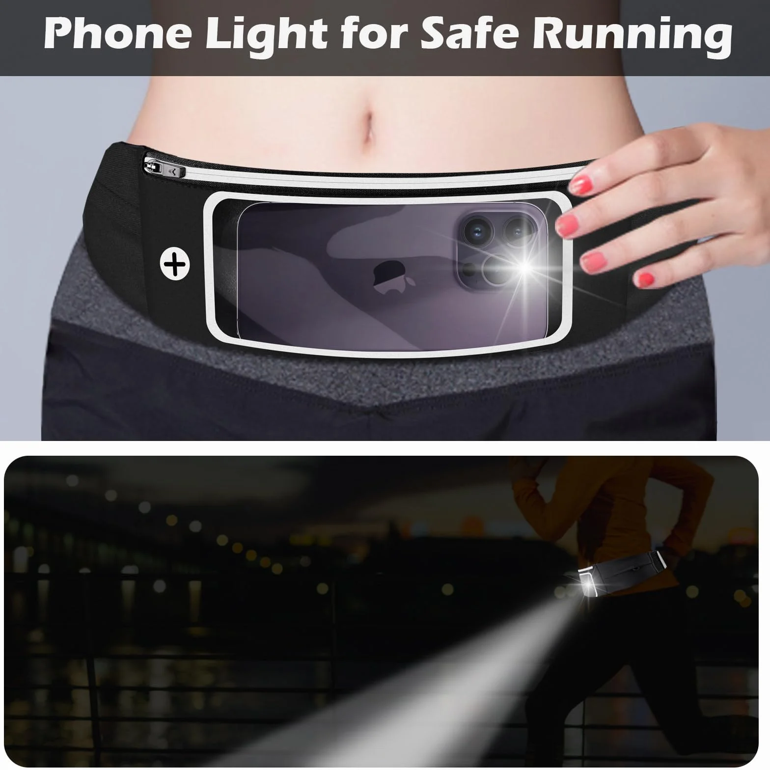 Marsupio Running Uomo Donna Porta Cellulare Cintura da Corsa Impermeabile Touchscreen 81-109cm
