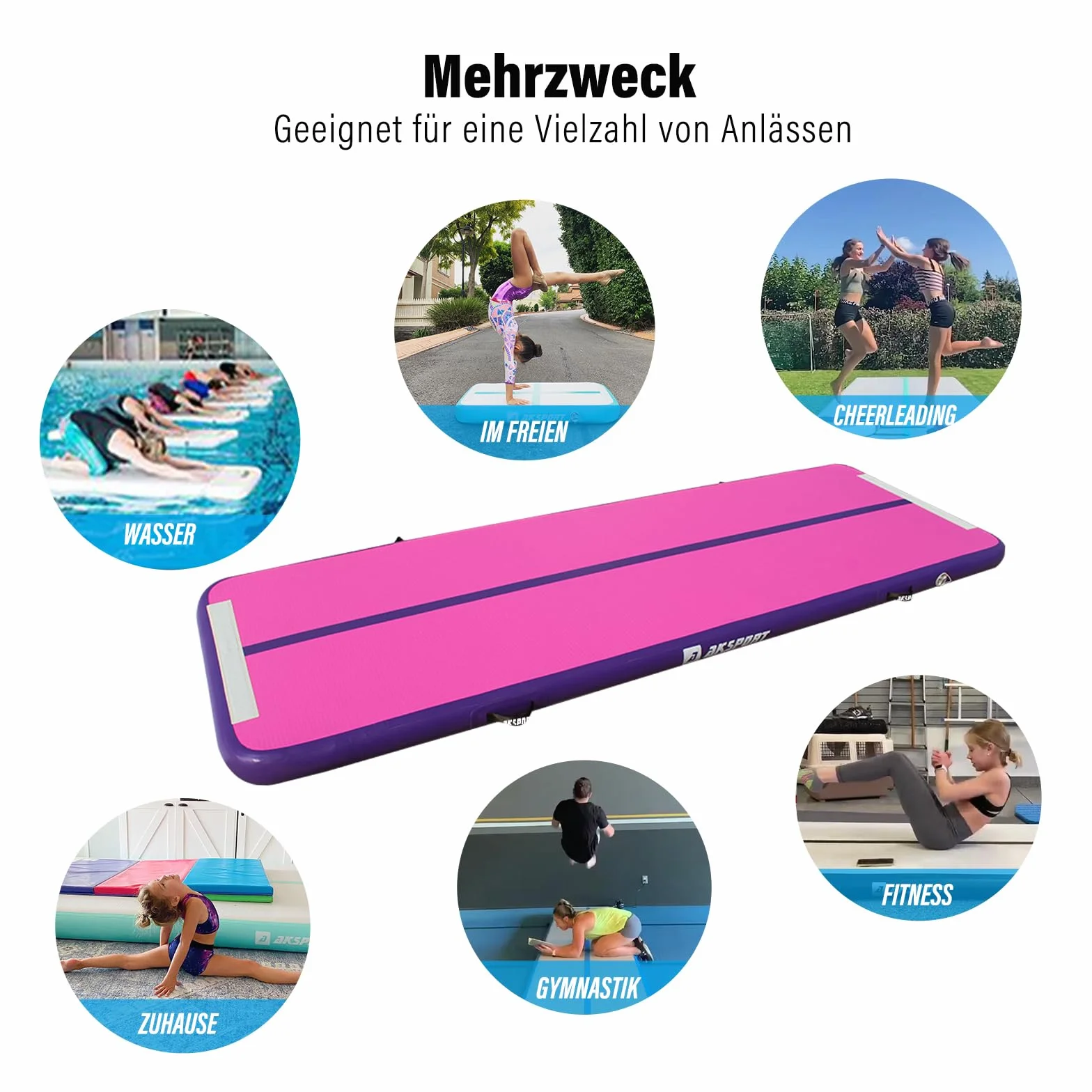 AKSPORT Air Track Gonfiabile Ginnastica Artistica 3-6 metri 10-20 cm con Pompa Elettrica