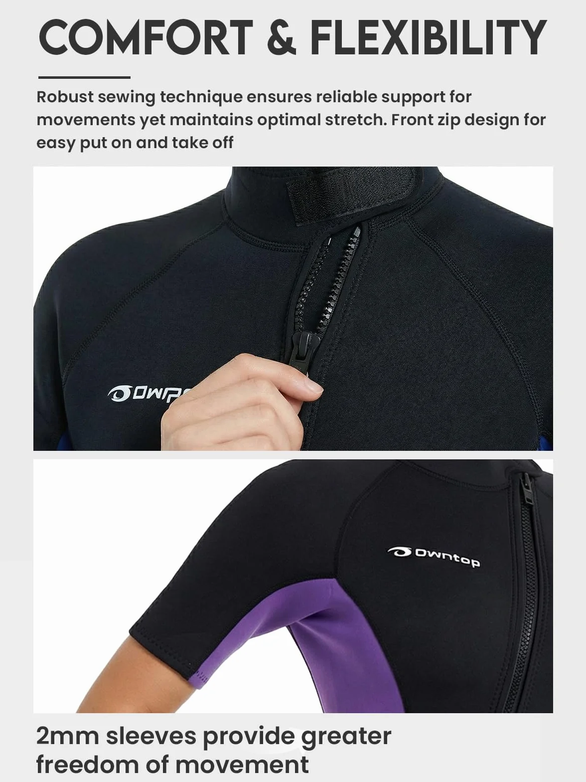 Owntop Muta da donna Shorty 3 mm Neoprene con cerniera frontale per surf nuoto immersioni triathlon