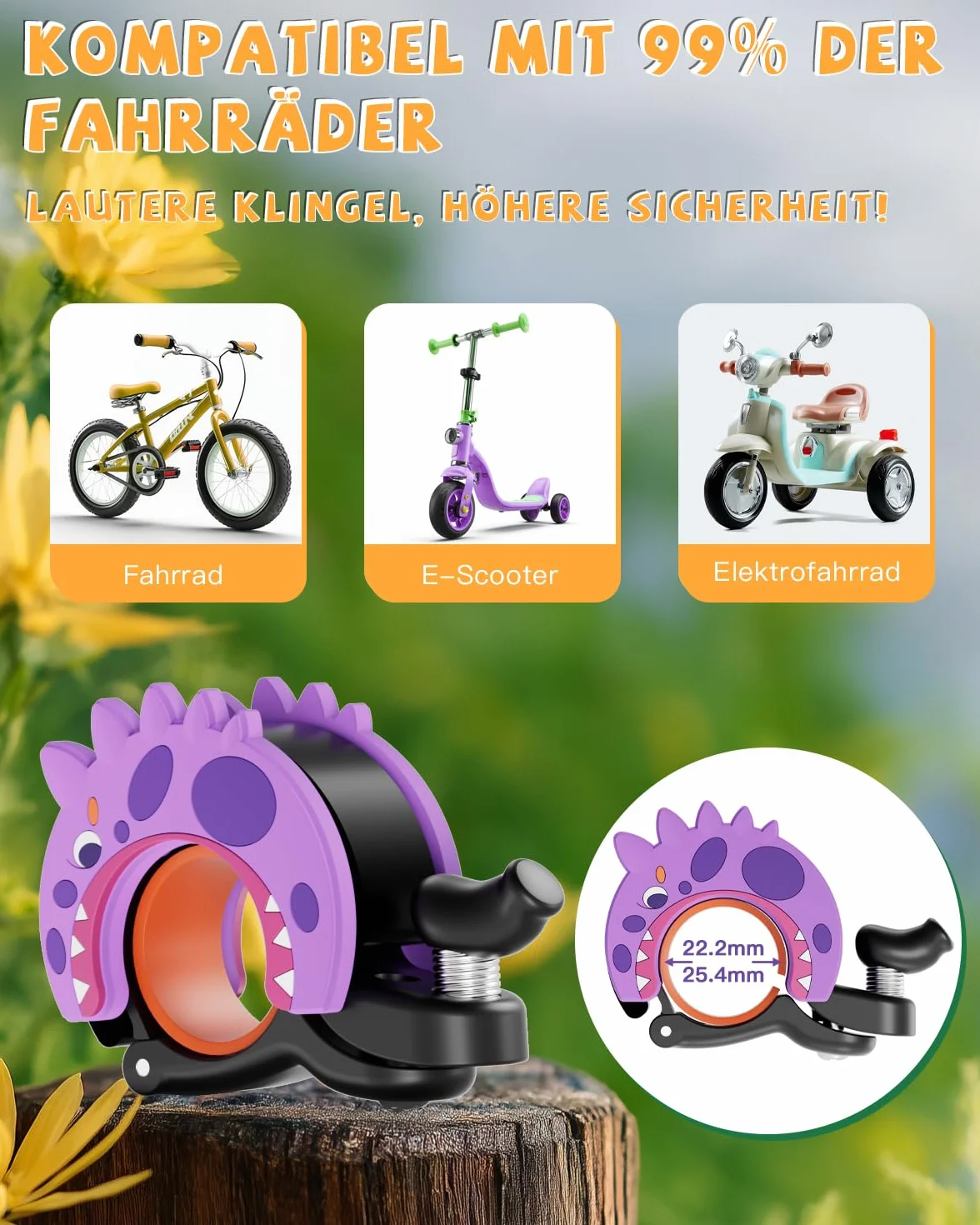 Campanello Bicicletta 22.2-25.4mm Mini Campanello per Bambini Ragazzi