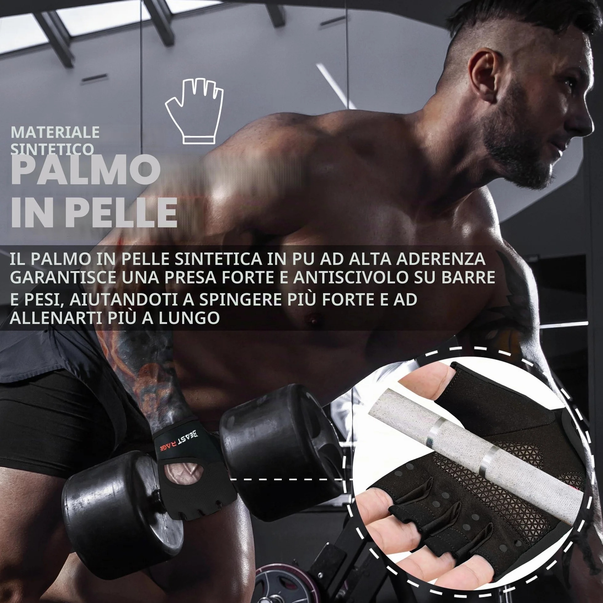 BEAST RAGE Guanti da fitness traspiranti per sollevamento pesi antiscivolo