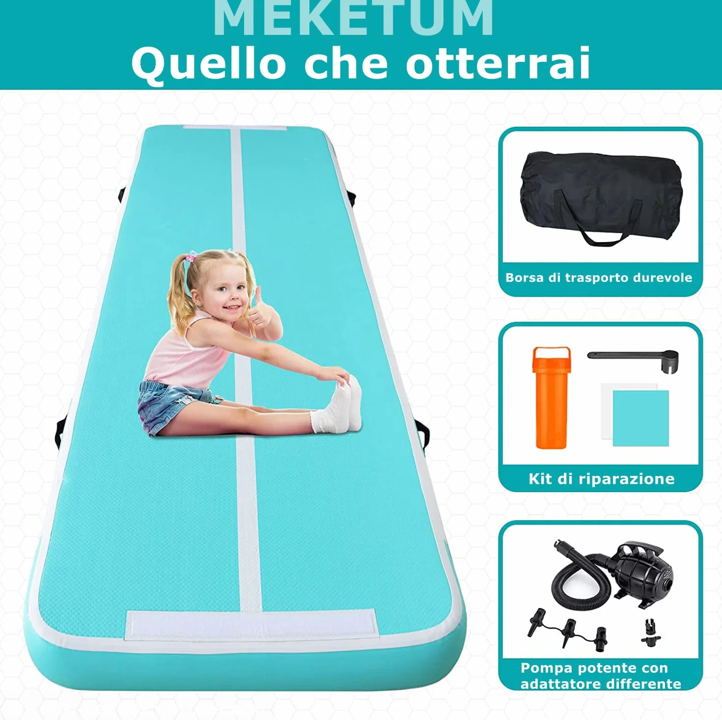Air Track Tappetino Ginnastica Artistica 2-6 Metri 10/20CM Spessore Materasso con Pompa