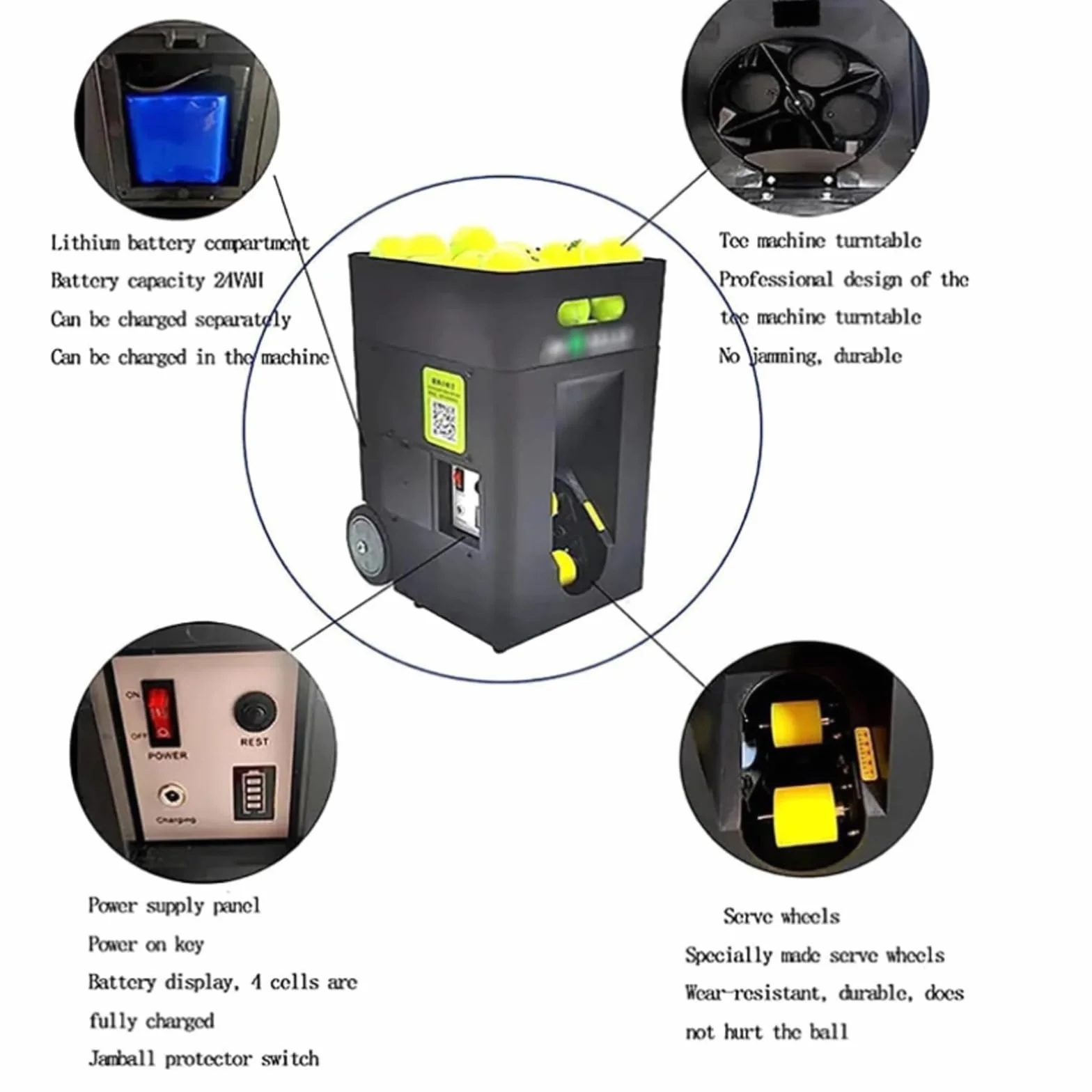 Macchina Automatica per Palle da Tennis Portatile Lanciatore 50 Palle Esercizi Allenamento Solitario