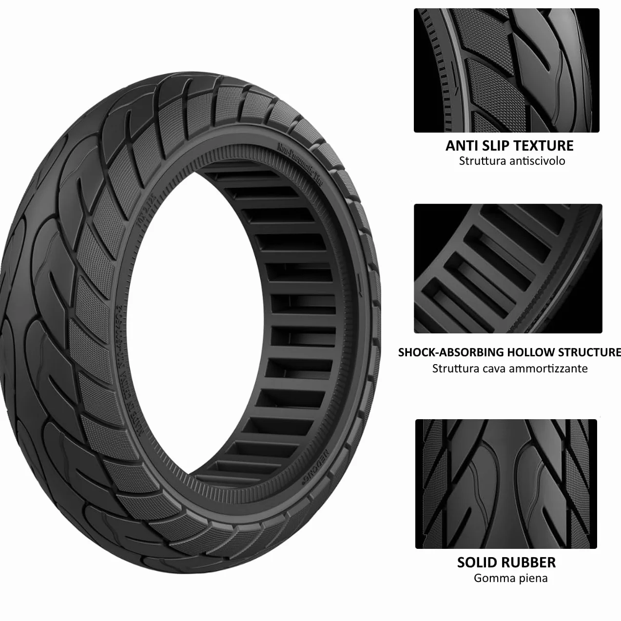 ECOVELO Pneumatico Solido 10x2.125 Antiforatura Ruote 10" per Monopattino Elettrico