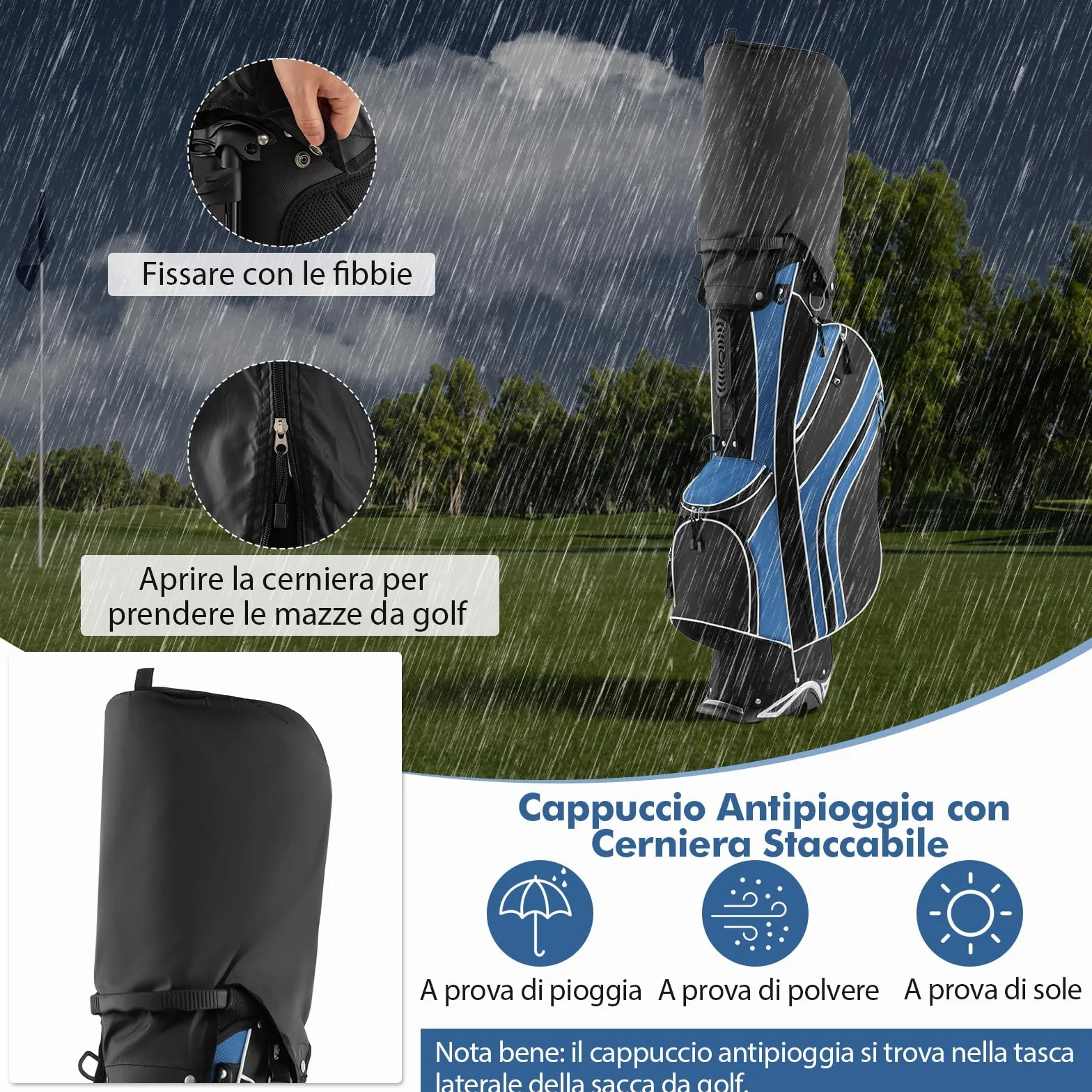 COSTWAY Borsa da Golf con Supporto, Sacca Mazze 6 Divisori, 7 Tasche Cerniera, Borsa Termica, Portaombrelli, Leggera Portatile Tracolla Blu