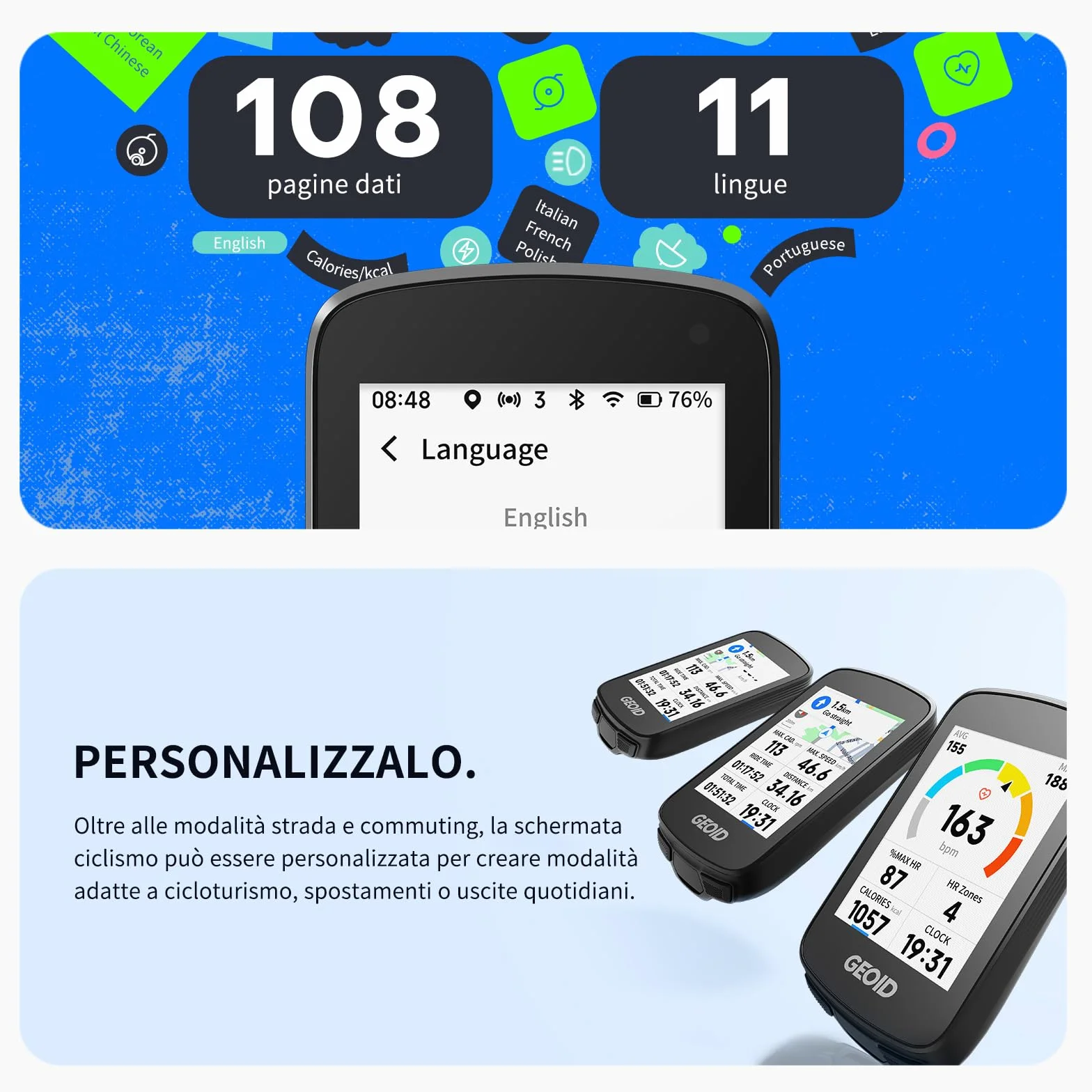 GEOID CC700 Pro GPS Ciclocomputer Touchscreen 2,8 Pollici Mappe Complete IPX7 Impermeabile
