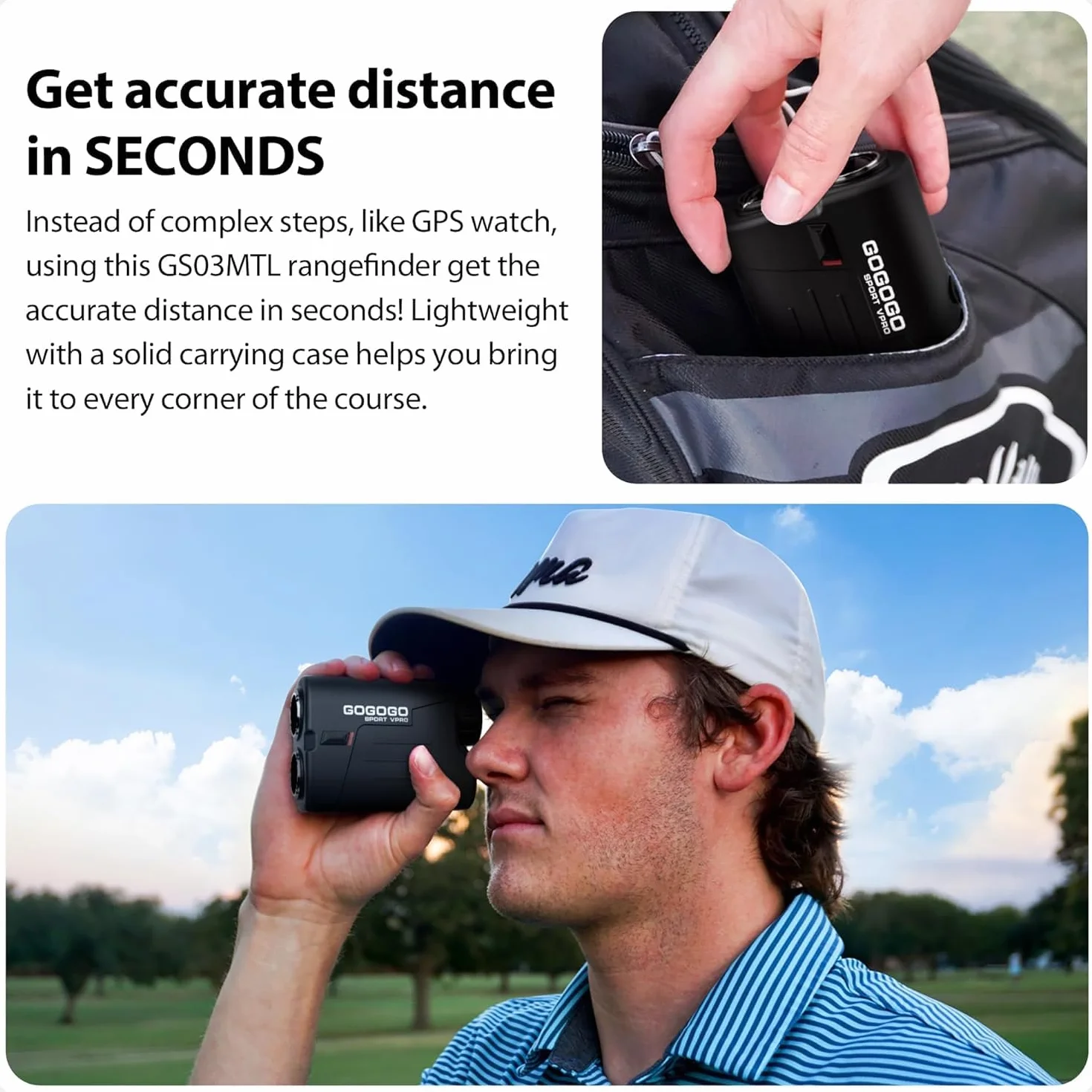 Gogogo Sport Vpro Telemetro Golf 1097 M(1200 Iarde) con Pendenza OFF/ON, Magnetica Telemetri con Ingrandimento 6X,Blocco della Bandiera e Vibrazione,Scansione,Velocità, Batteria Gratuita,Precisione ±1