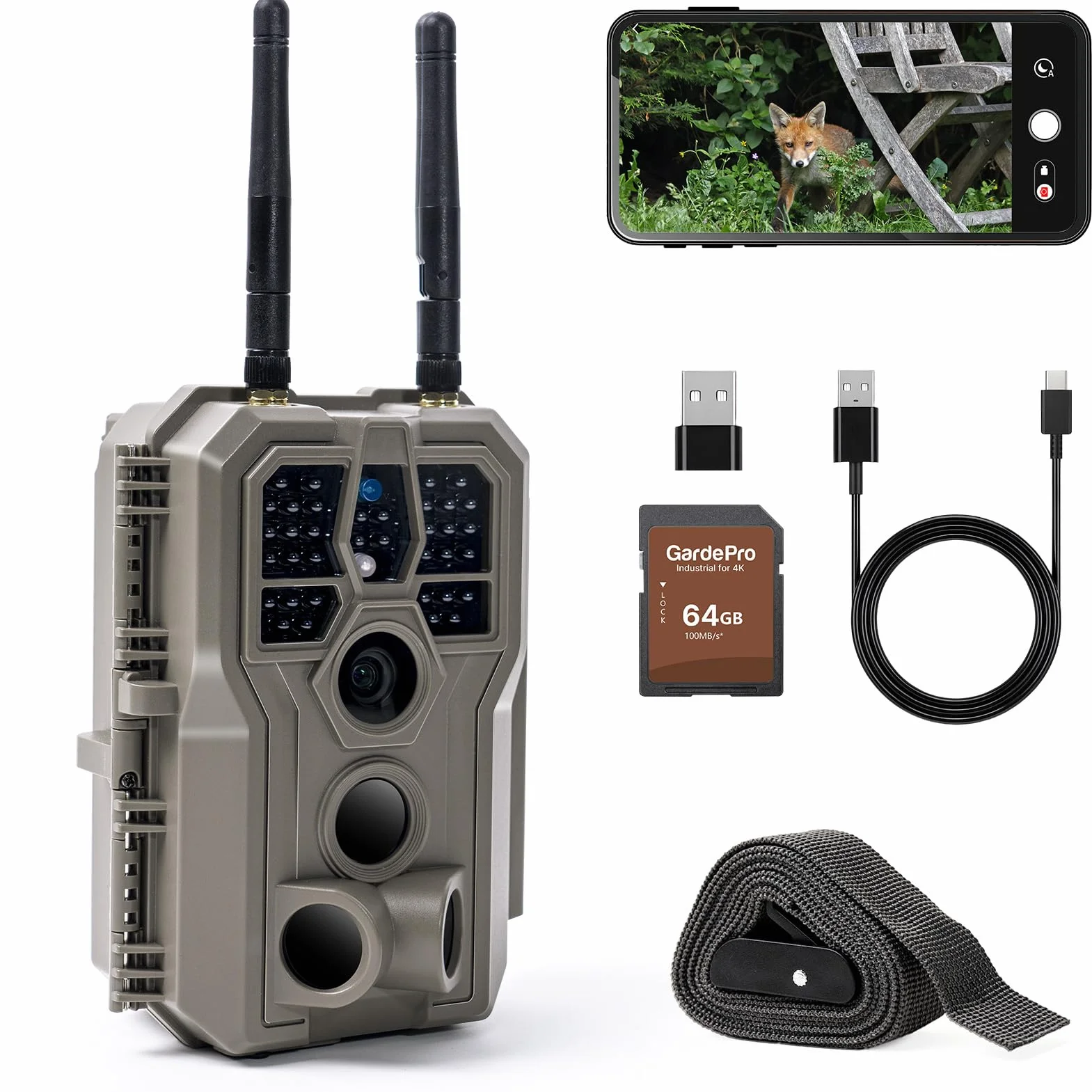 GardePro E8 2.0 Fotocamera da Caccia 64MP 4K H.264 WiFi Bluetooth Visione Notturna 30m IP66