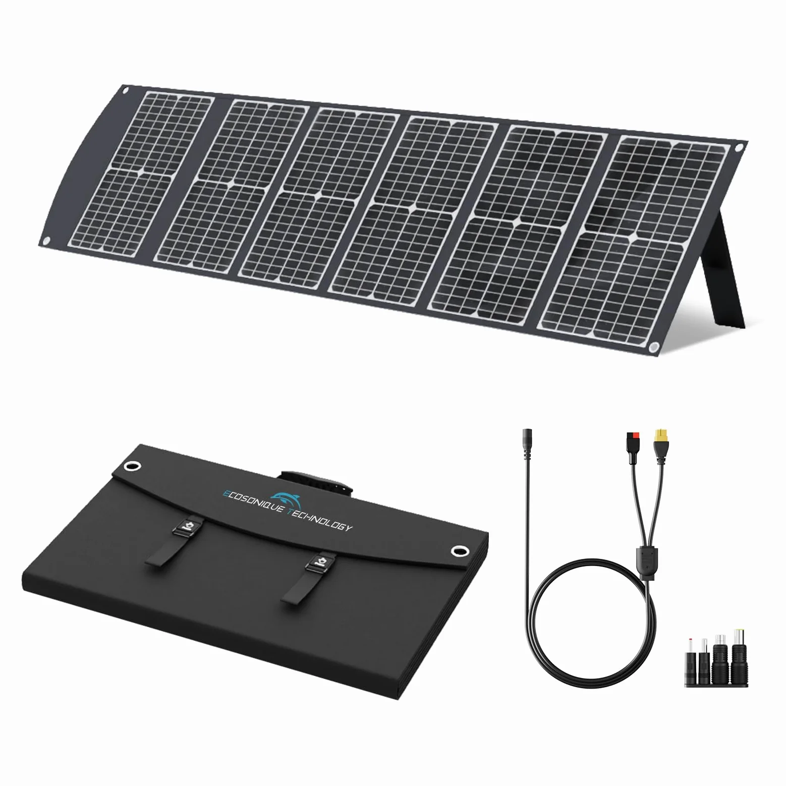 Ecosonique Pannello solare pieghevole da 100 W, efficienza 23,5% e carica rapida PD da 45 W, modulo solare monocristallino con USB-C PD3.0 USB-A QC3.0 20 V DC uscita, supporto regolabile per stazioni