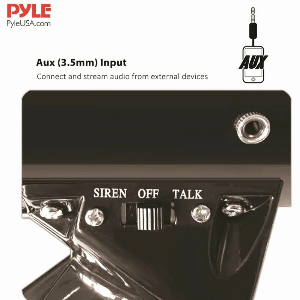 PYLE PMP53IN Megafono 50 Watt con Sirena, Ingresso Aux 3,5 mm, Microfono, Cinghia Trasporto, 12V