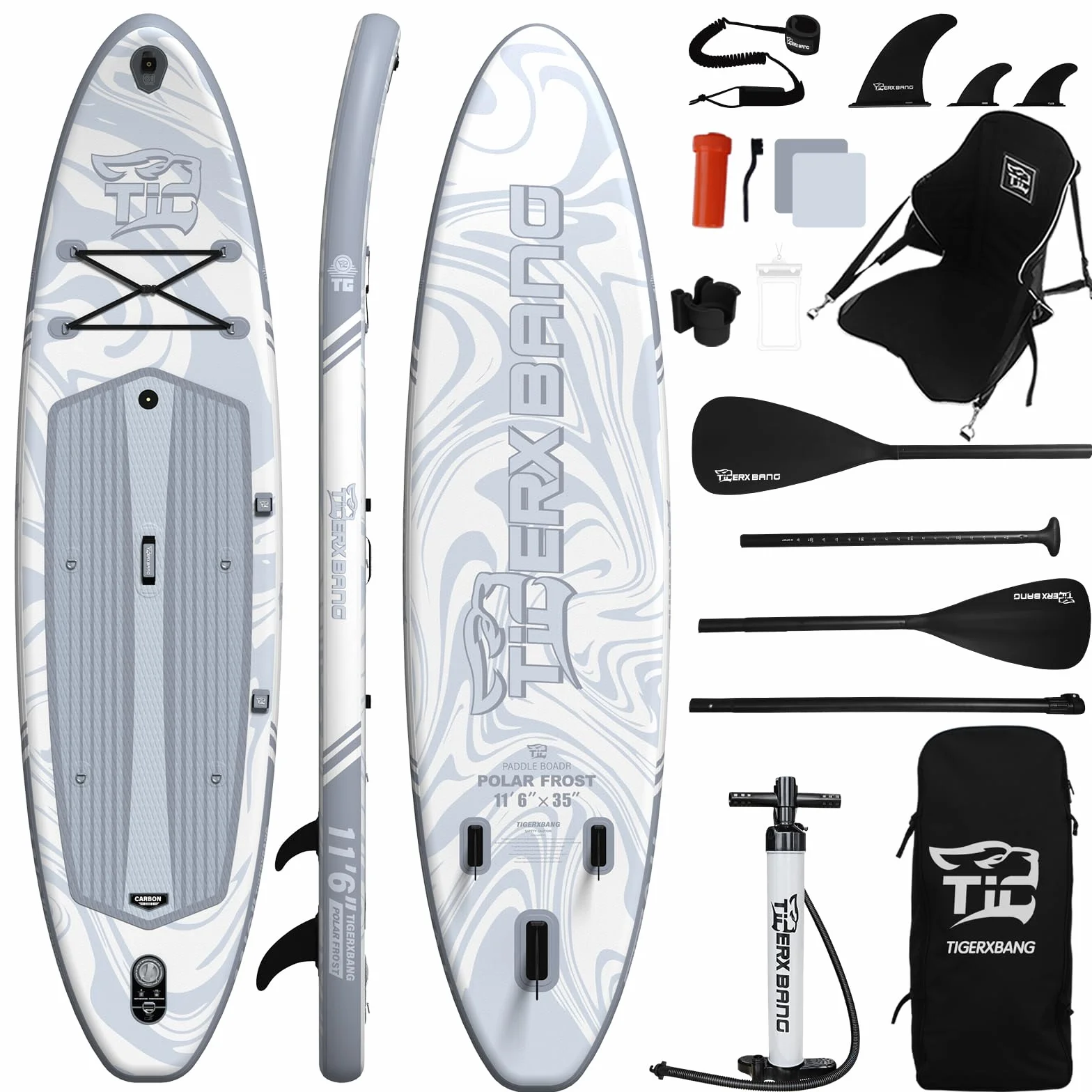 TIGERXBANG Tavola SUP Gonfiabile per Adulti 200kg con Sedile, Pagaia, Zaino
