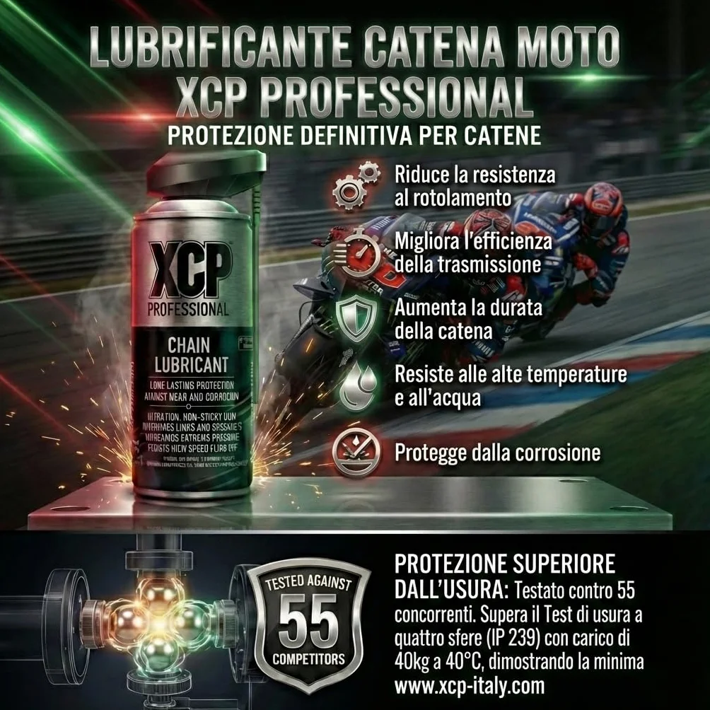 XCP Lubrificante Catena Spray 400ml, Alta Prestazione Professionale per moto Compatibile con catene ORing, XRing e ZRing