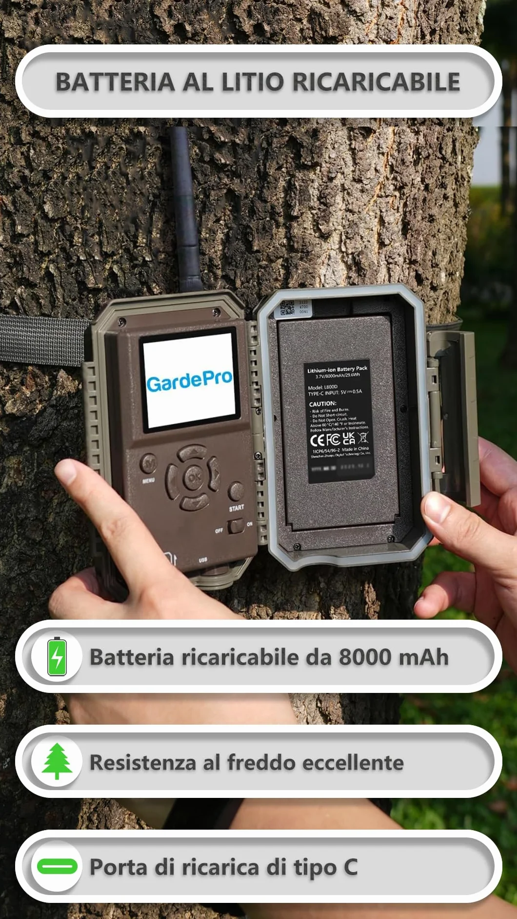 GardePro E8P Fotocamera da Caccia WIFI 8000mAh 64MP 1296P Visione Notturna