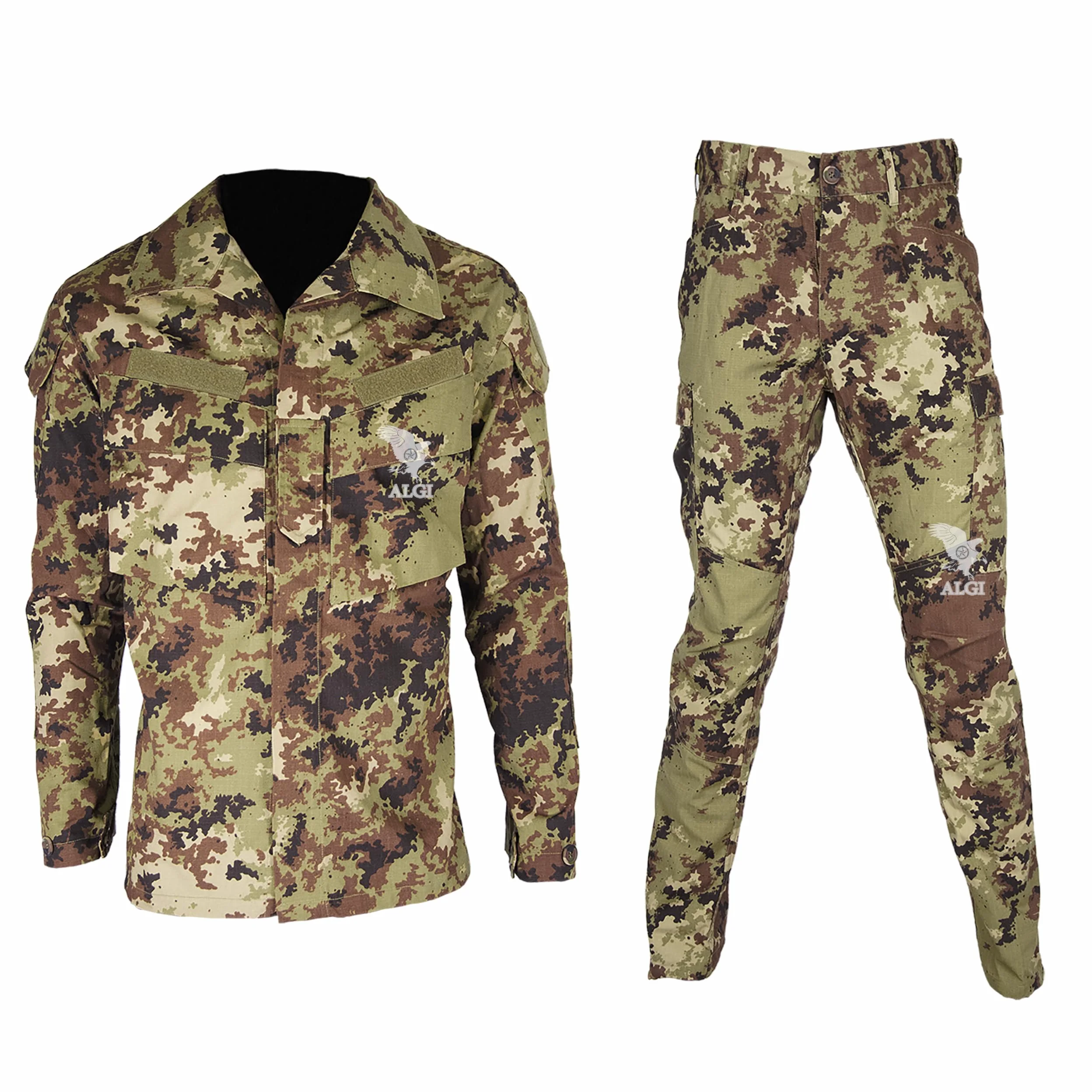 ALGI Completo Tuta Militare da Combattimento Ripstop di Polyfilo Vegetato Mimetico