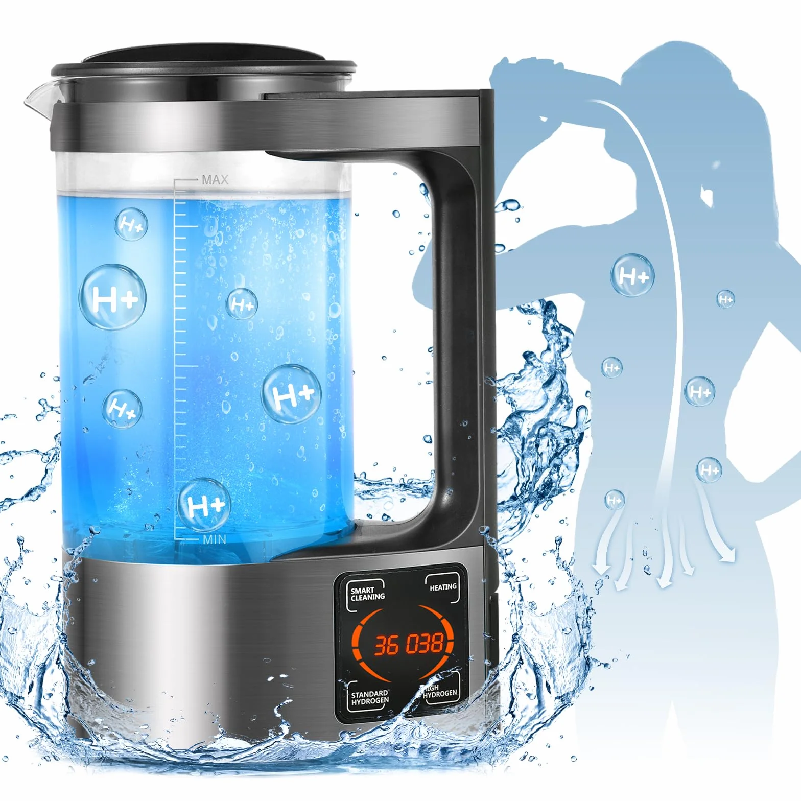 Bottiglia portatile per acqua idrogenata, grande generatore di acqua idrogenata con display a LED e termostato per uso domestico e aziendale