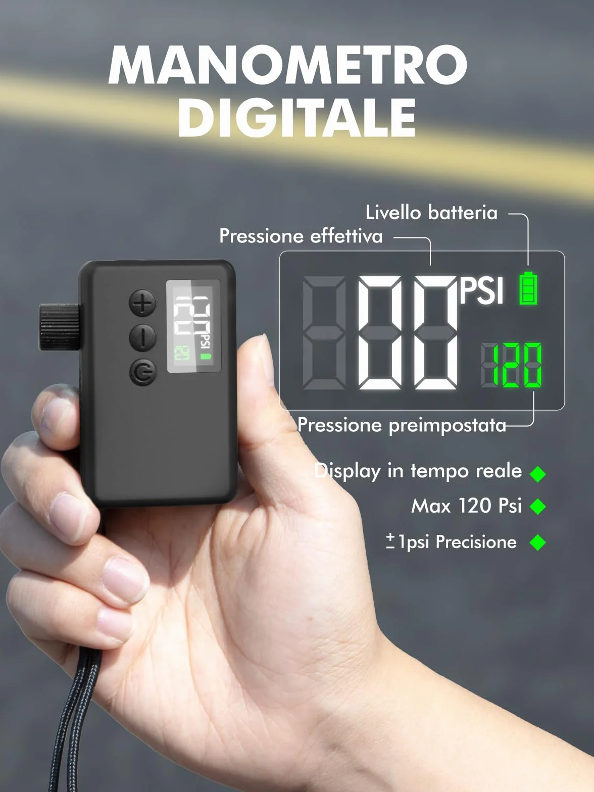 GPUTEK Pompa Elettrica per Bicicletta 120 Psi Portatile con Manometro Digitale per Valvole Presta e Schrader