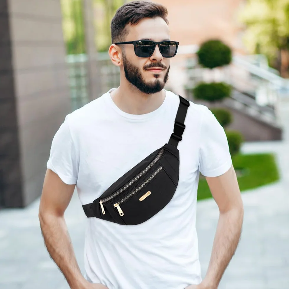 Marsupio Donna Uomo Viaggio Lavoro Fanny Pack Waist Bum Bag Belt Sportivo Tracolla Regolabile Borsa Monospalla Shopping Nero