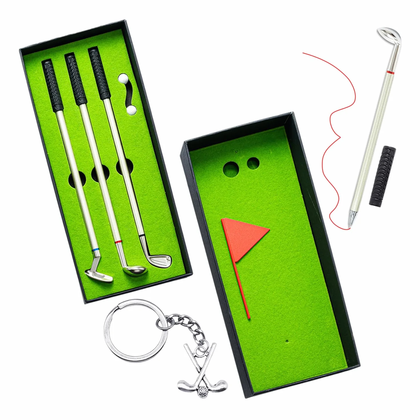 Set regalo da golf mini con palline, gagliardetto e portachiavi decorativo