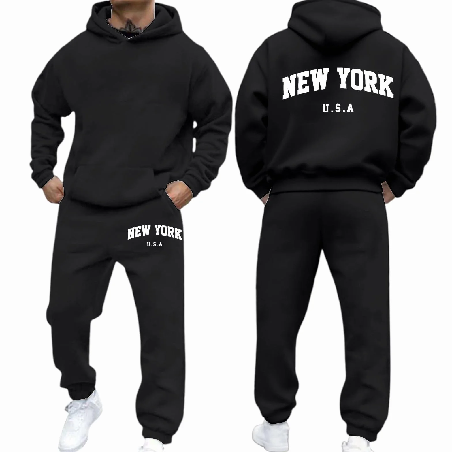 Tuta da jogging uomo 2 pezzi con cappuccio Y2K Hip Hop Fitness