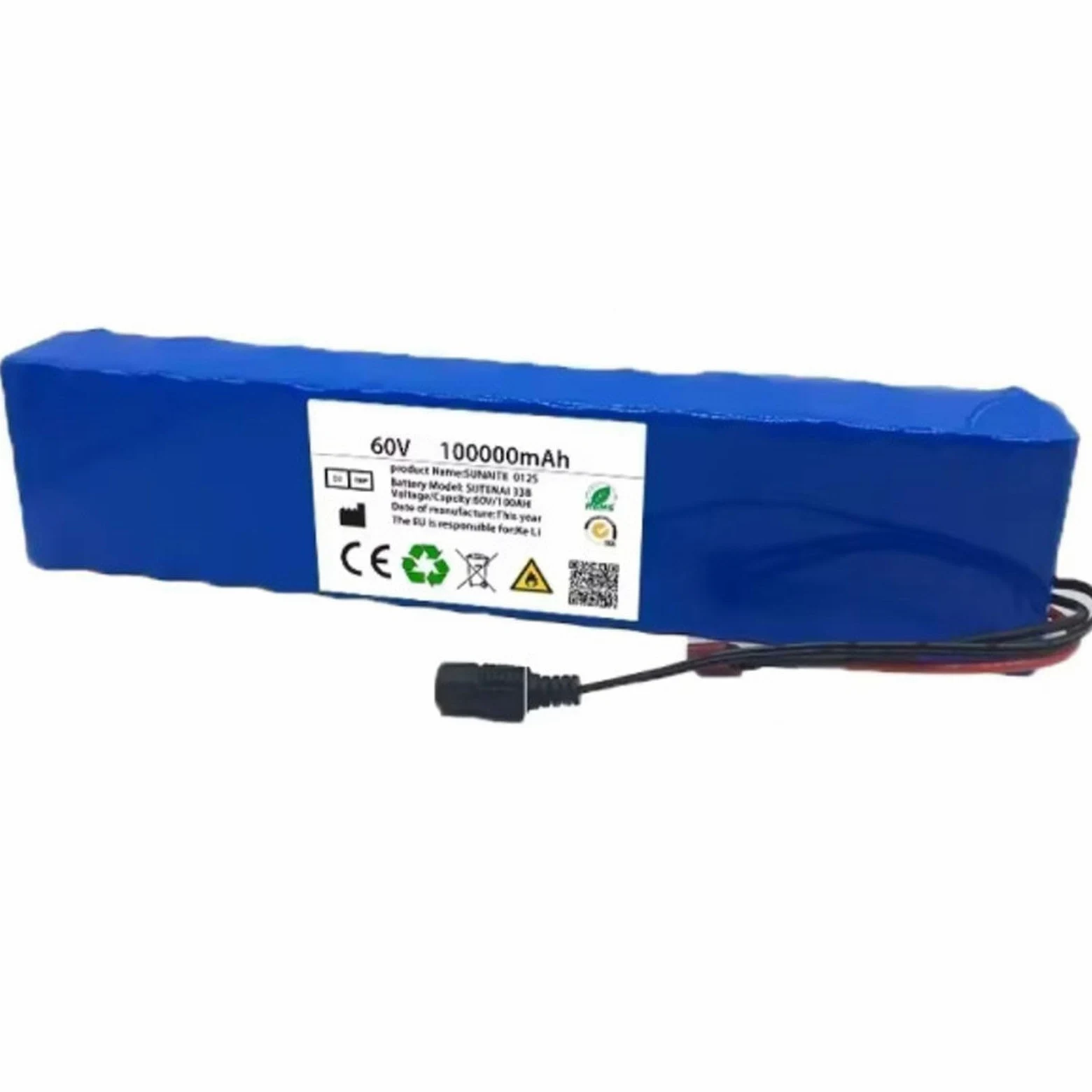 Batteria per bicicletta elettrica 60V 100Ah 16S2P con caricabatteria e BMS Batteria agli Ioni di Litio Ricaricabile Guscio in PVC impermeabile per motore da 200W-900W 60V 100Ah,XT60+SM