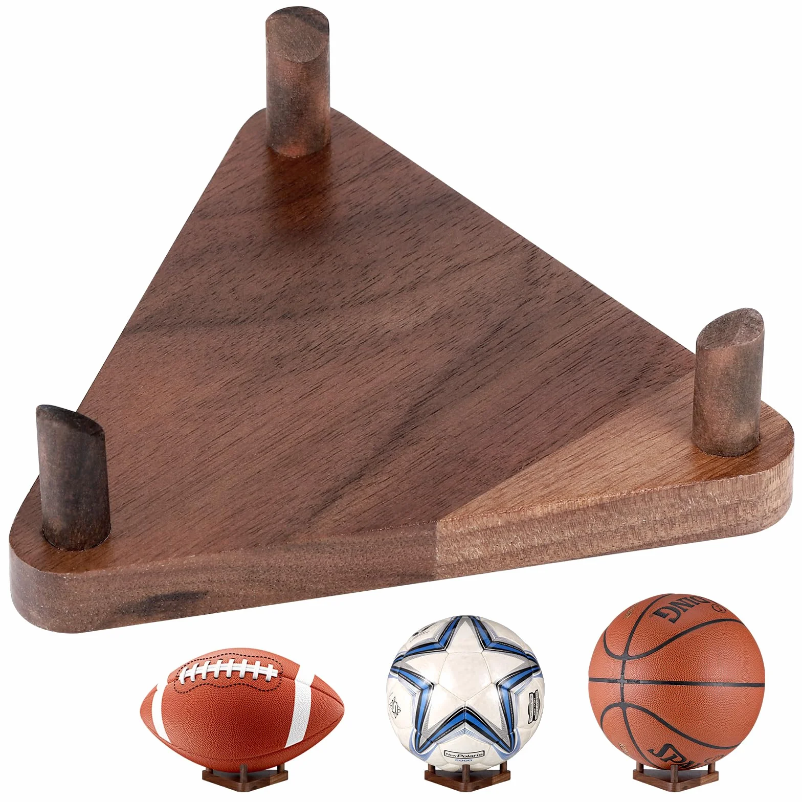 Fentar Porta Palloni da Calcio, Supporto per Esposizione in Legno, Elegante Porta Pallone, Scaffale per Conservazione Palloni, Supporto Versatile per Pallone per Pallavolo, Rugby, Basket, Golf
