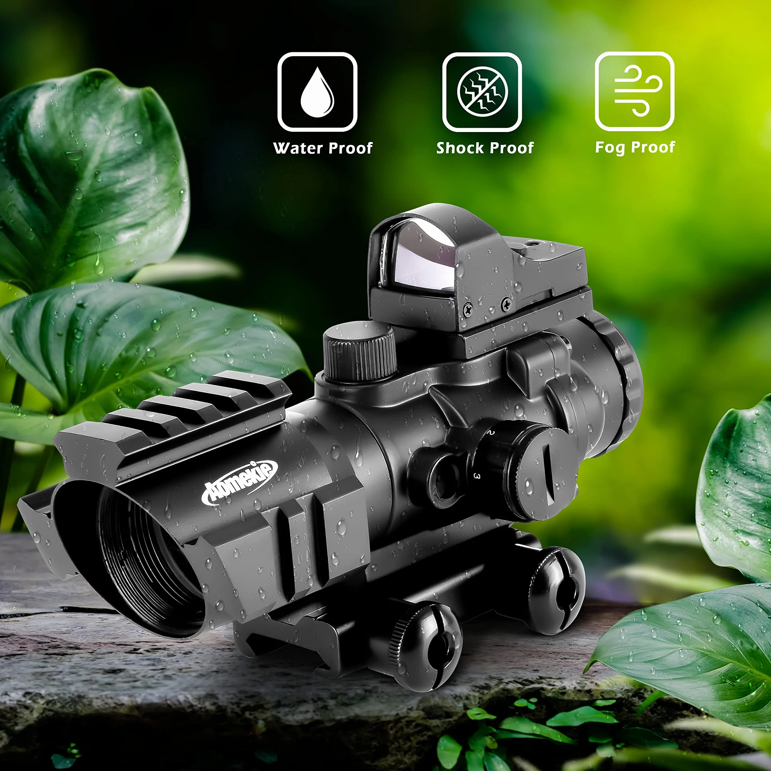 Mirino Olografico Combinato Aomekie 4X32 e Red Dot con Luminosità Regolabile per Guide Picatinny 20/22 mm