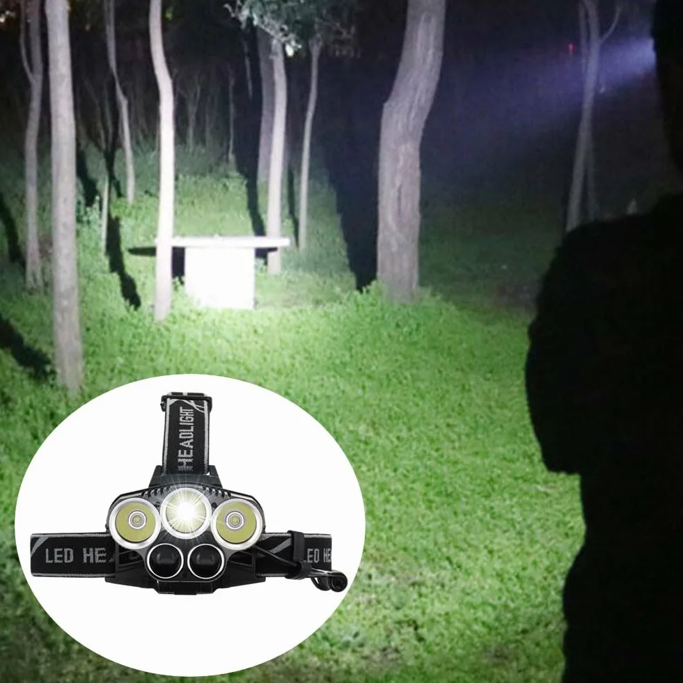 Lampada frontale a LED ricaricabile 4 modalità fascio regolabile 90° per campeggio escursionismo