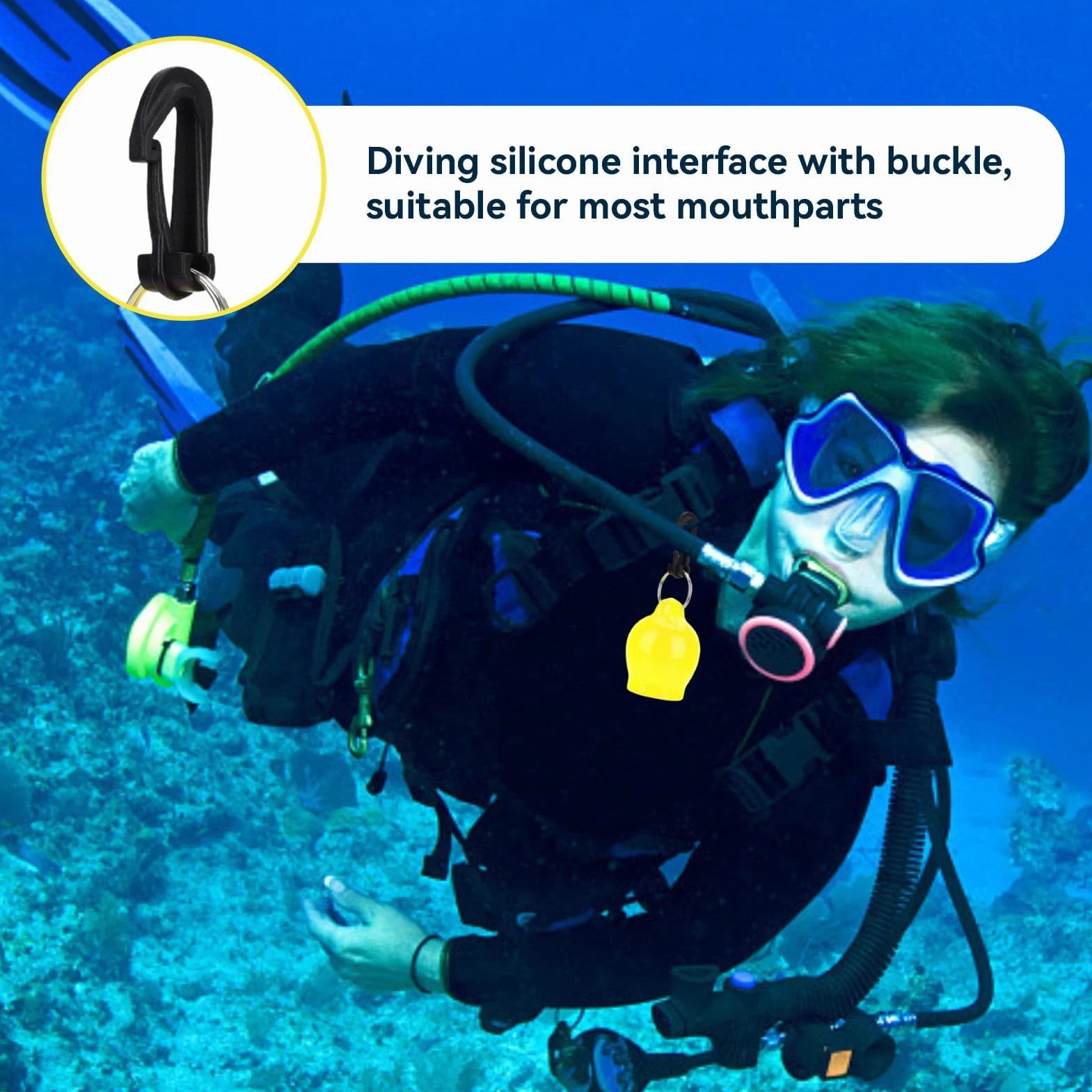 Agatige Boccaglio Silicone Snorkeling Regolatore con Gancio Carabiner Accessori Immersioni Giallo