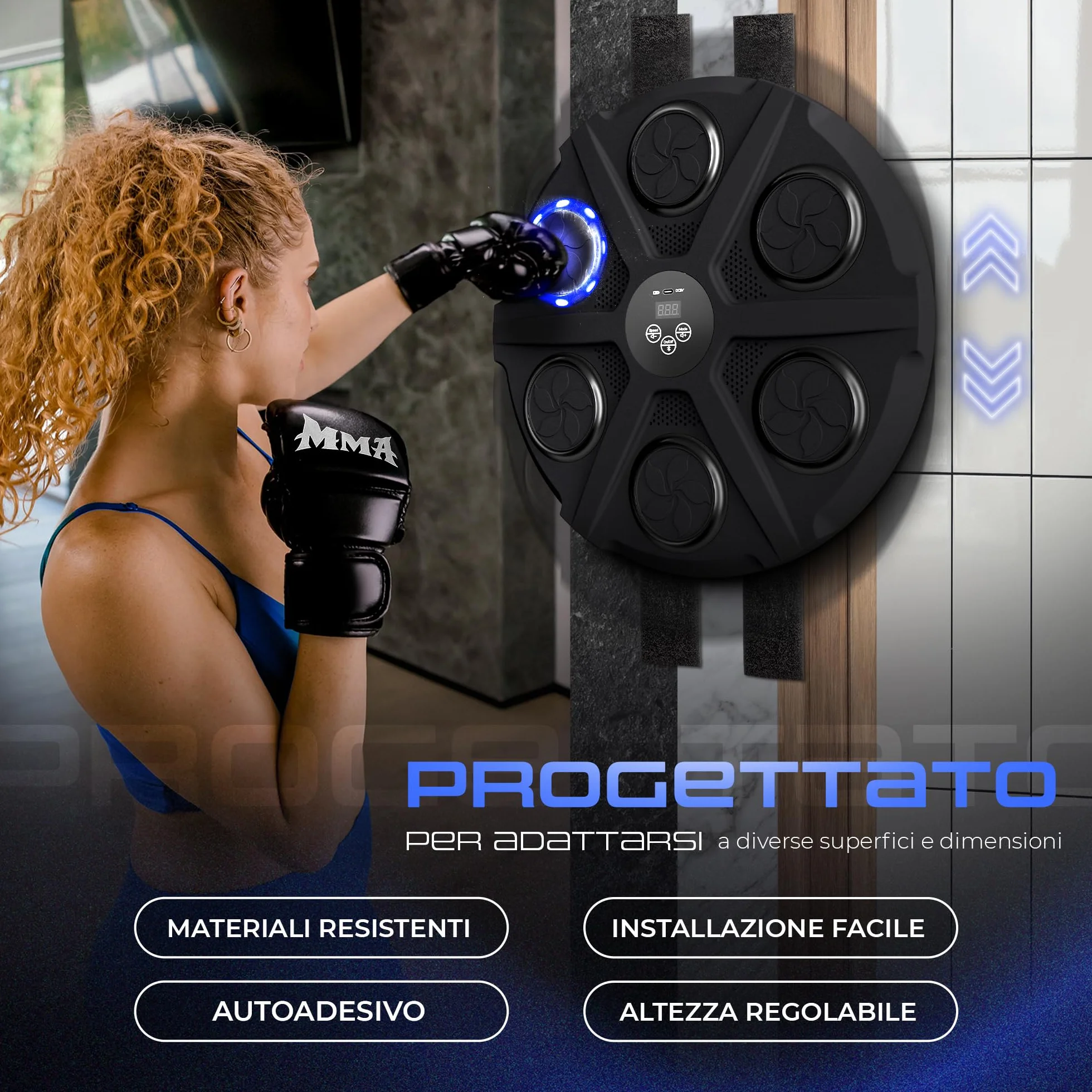 EZERO Beat Punch, la Music Boxing Machine 12 Livelli con Bluetooth & LED – Pannello Interattivo per Allenamento di Boxe a Casa – Migliora Riflessi & Resistenza – Set Completo con Accessori