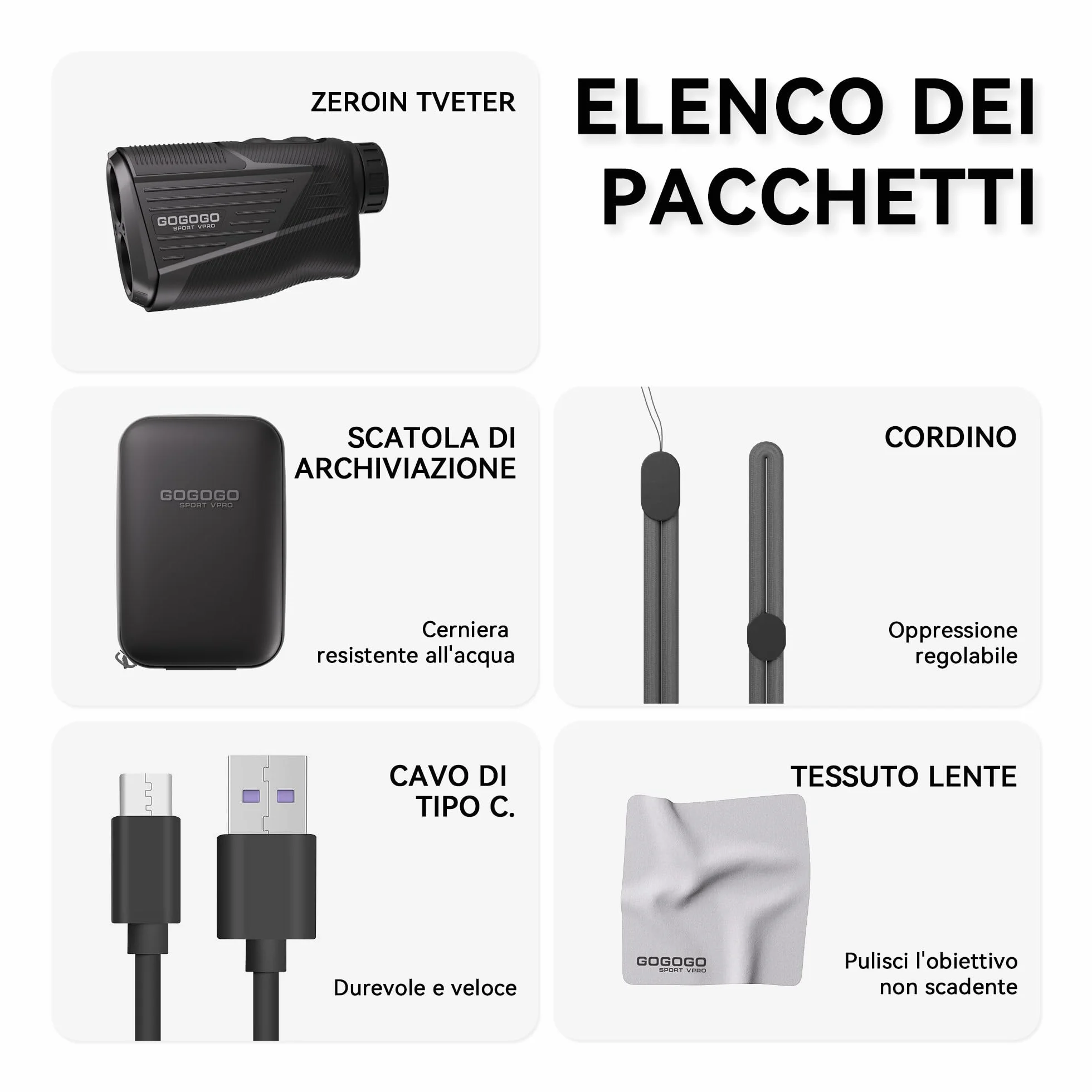 Gogogo Sport Vpro Telemetro Laser Golf Caccia 1372/2286 M/Y/Feet, Range Finder Magnetico Precisione±0.5yd, Blocco della Bandiera e Vibrazione, Pendenza on/off, Modalità di Scansione, Schermo HD