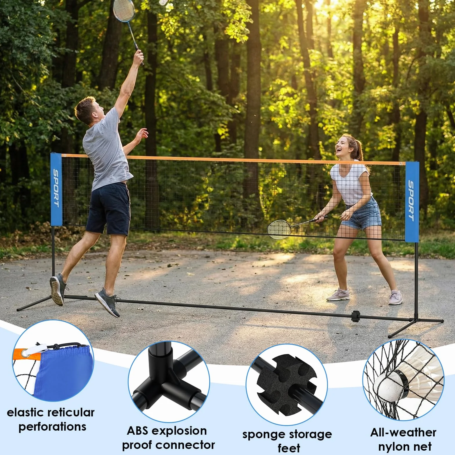 Filet de Badminton 4m/5m Portable pour Volley-Ball Pickleball Tennis Hauteur Réglable Nylon Pliable avec Sac de Transport