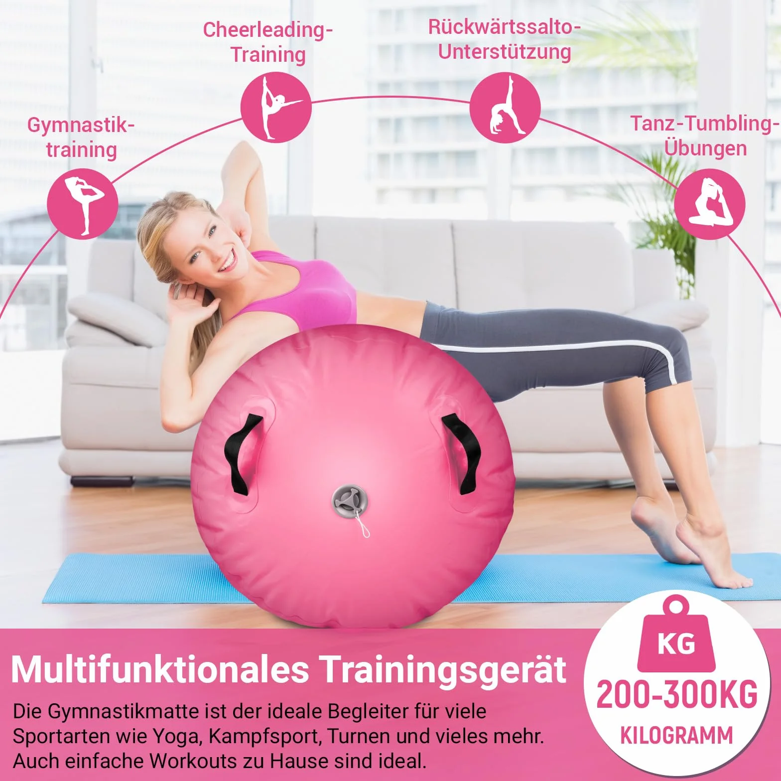 Skeufy Air Matte Track, Tappeto Gonfiabile per Ginnastica e Yoga con Pompa Elettrica, Airroll Air Rolle per Ginnastica, Tappeto da Ginnastica, Tappeto Sportivo per Casa e All'aperto'