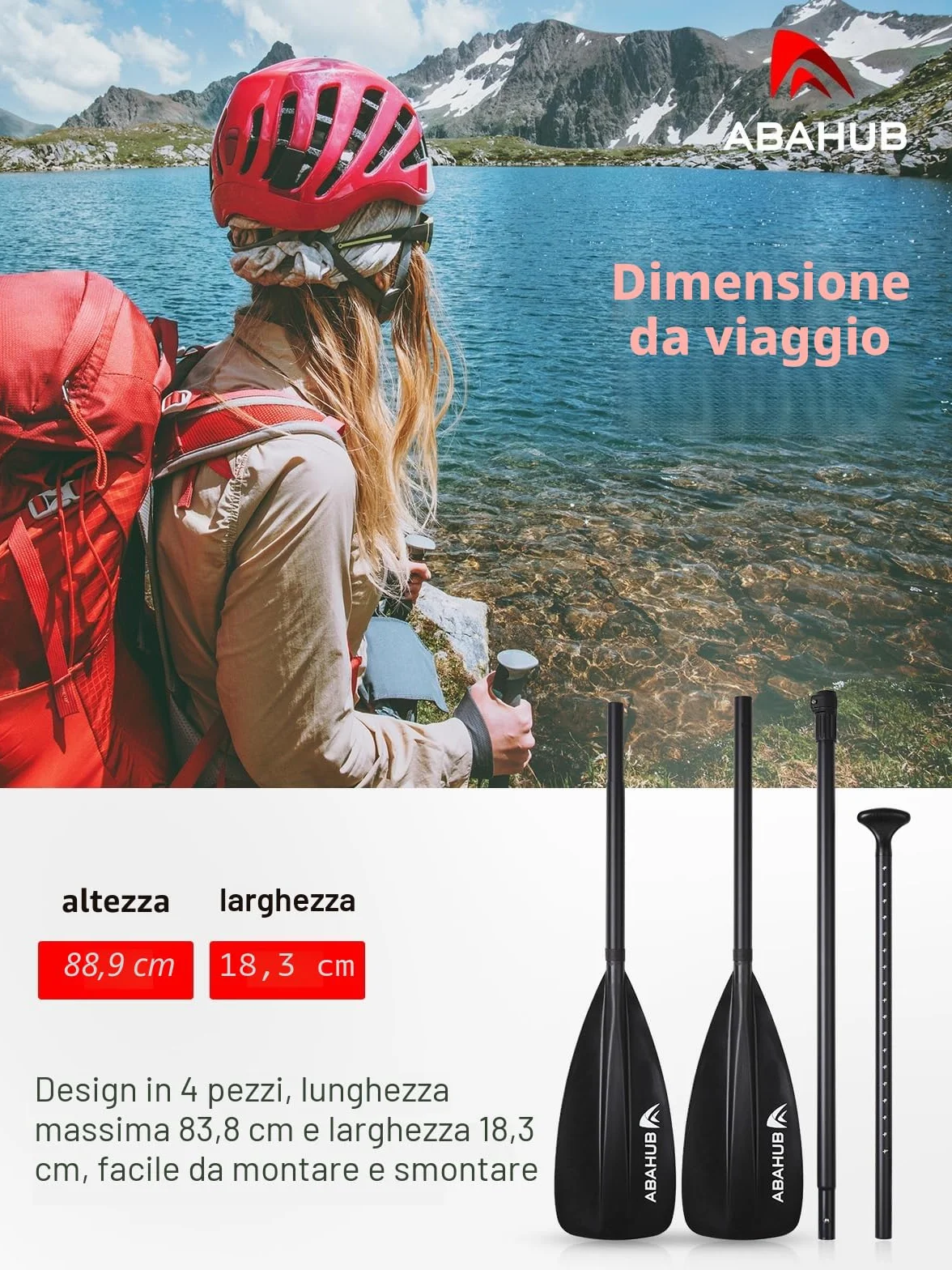 Abahub Pagaia SUP Alluminio Remi Paddle Stand Up Paddle Telescopico 173-213 cm Lama Nylon Nero Blu Verde Rosso Arancione Giallo