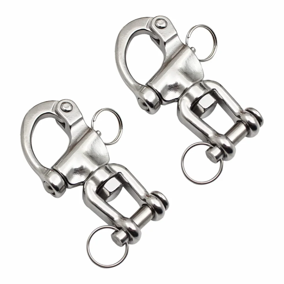 Moschettone girevole 2 pezzi acciaio inox 316 sgancio rapido 70 mm per barca veliero