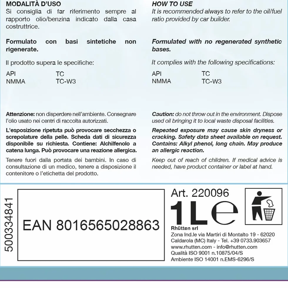 Olio Nautico Outboard Lubrificante Motori 2 Tempi Fuoribordo 1L