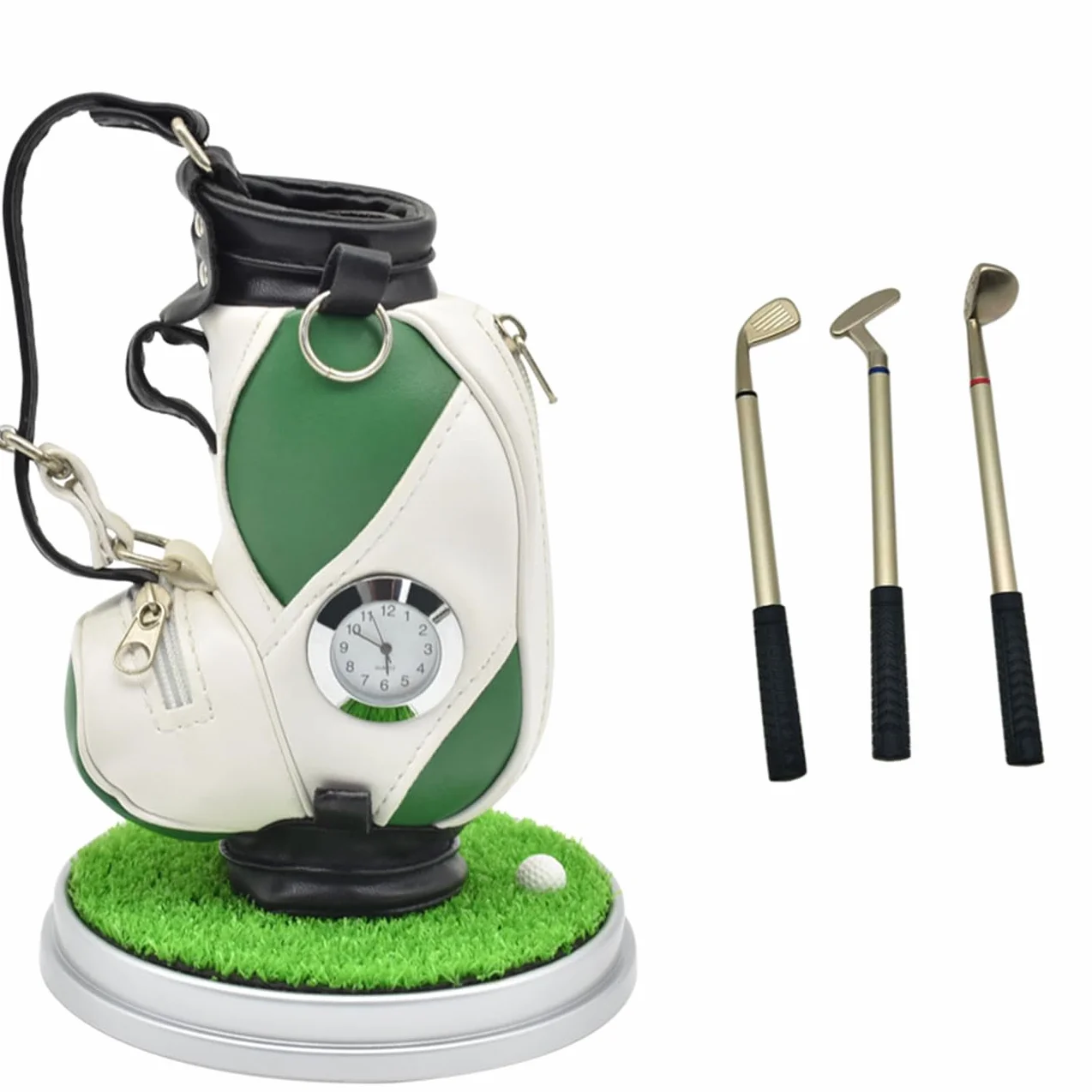 Portapenne da golf in alluminio con orologio, set regalo per scrivania con 3 penne