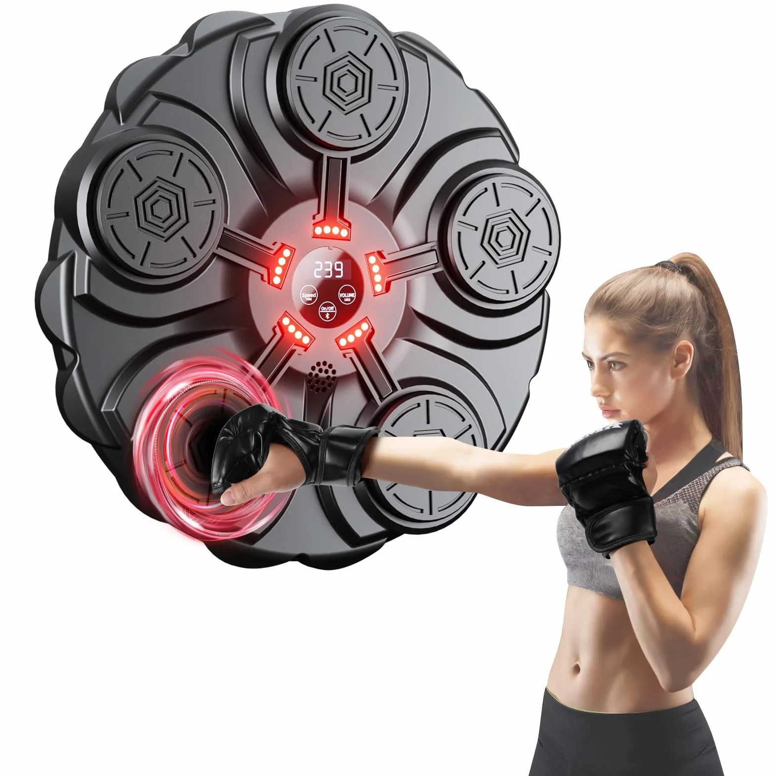 Music Boxing Machine Adulti - LED Macchina da Boxe Musicale da Parete Pugile con Guanti da Boxe - 9 modalità di velocità e modalità di Conteggio Intelligente Musica Bluetooth Boxe per Bambini