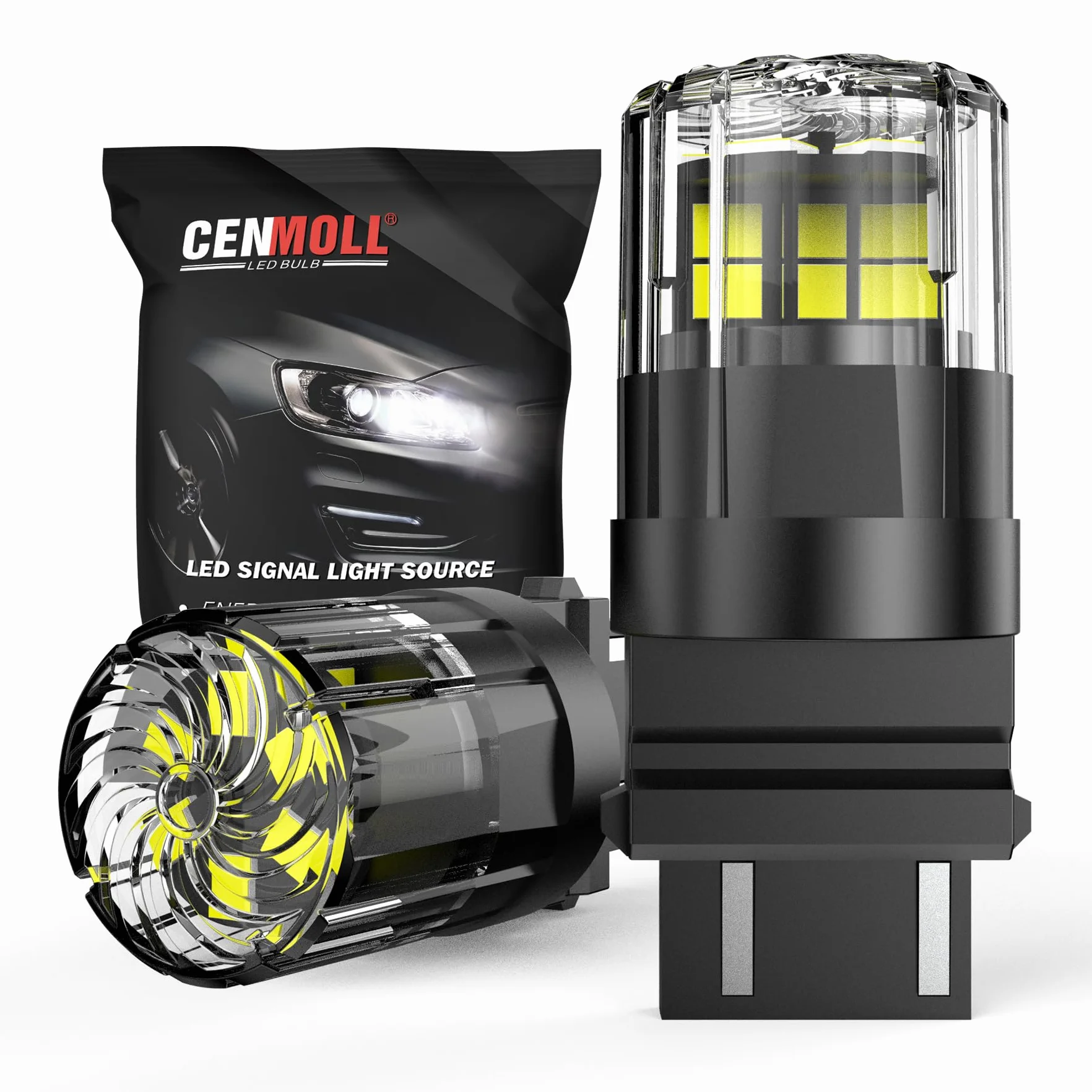 Lampadina LED CENMOLL T25 3157 bianca, 3200LM super luminosa 12V-24V P27/7W 3156 P27W 3157 T25 per luci di retromarcia, freni, indicatori di direzione, luci di posizione e luci diurne, confezione da 2