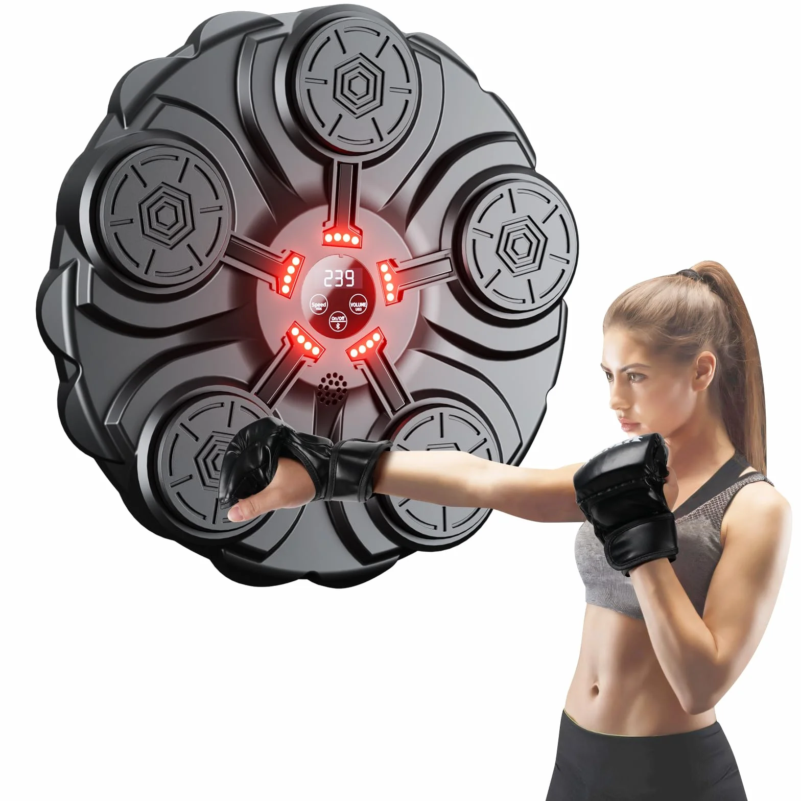Music Boxing Machine Adulti - 9 modalità di velocità Macchina da Box Musicale Pugile con Guanti da Boxe - LED Parete Tira Pugni con Musica - Bluetooth Boxe Allenamento per Casa
