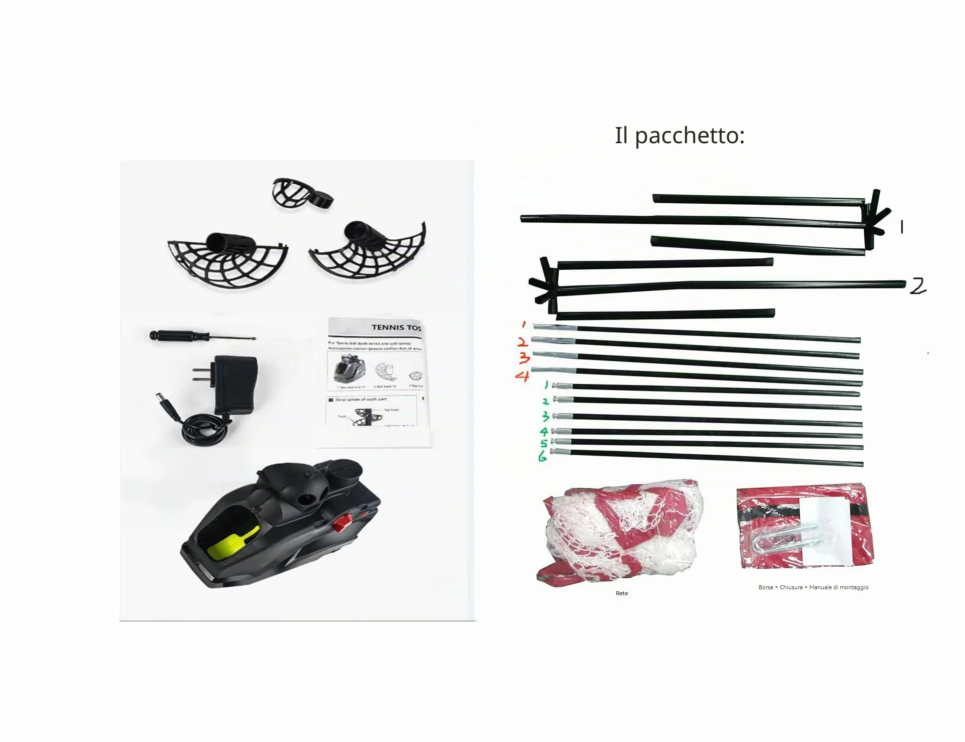 Set da Allenamento Tennis con Rete di Cattura 12 lb per Principianti, Bambini, Allenatori, AC/Batteria e Cavo USB