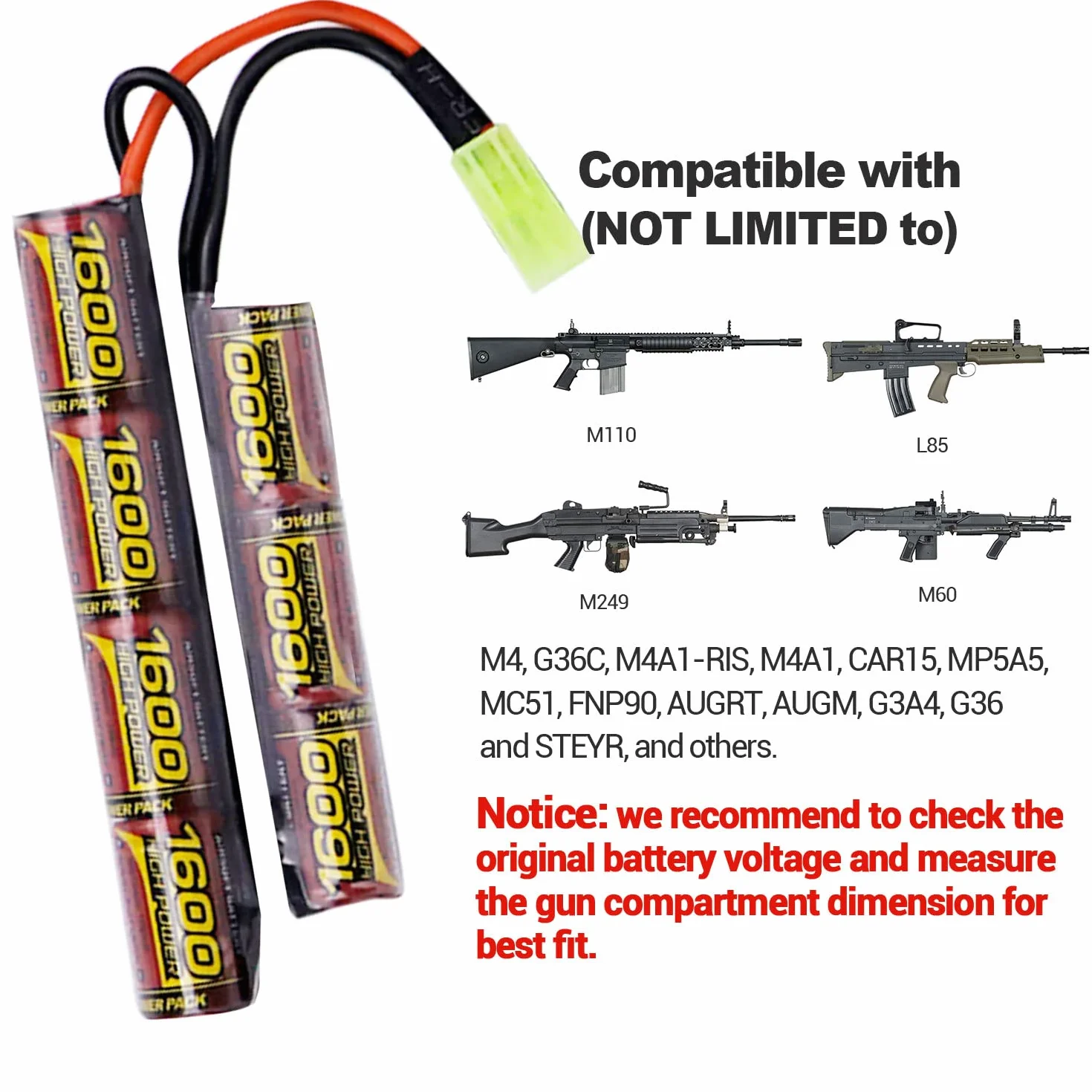 Melasta 9,6V NiMH Airsoft Batteria 1600mAh mini Tamiya 2 Pack