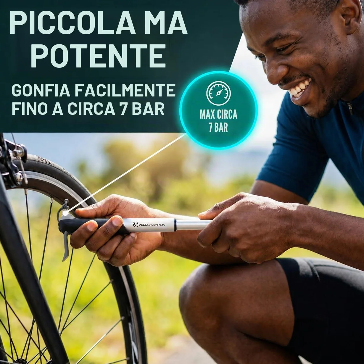 VeloChampion Mini pompa da bicicletta portatile per valvole Presta Schrader Dunlop MTB strada BMX
