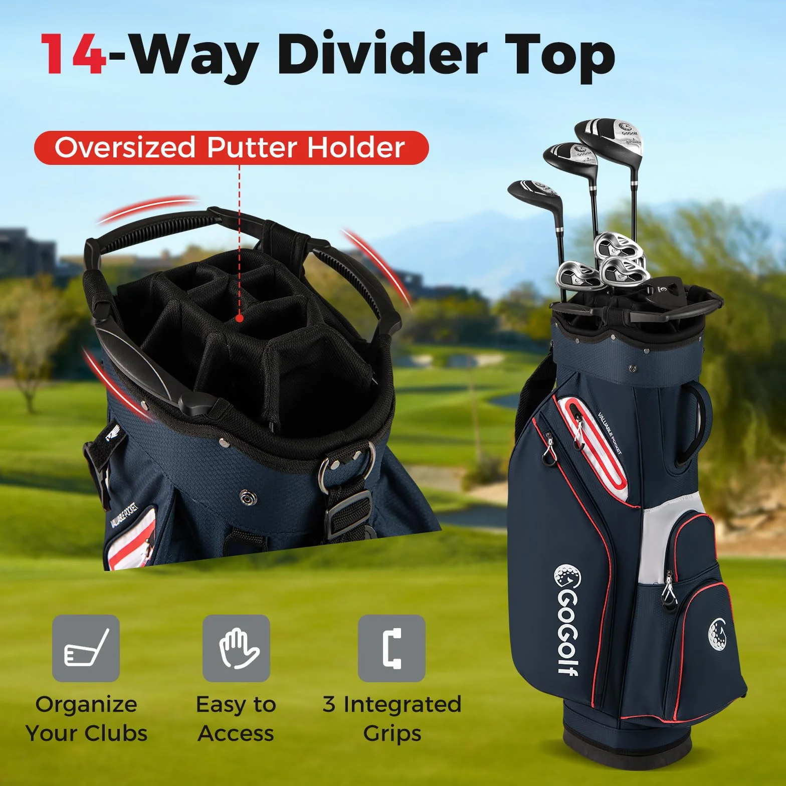 LIFEZEAL Borsa da golf 14 scomparti 6 tasche cappuccio antipioggia tracolla regolabile