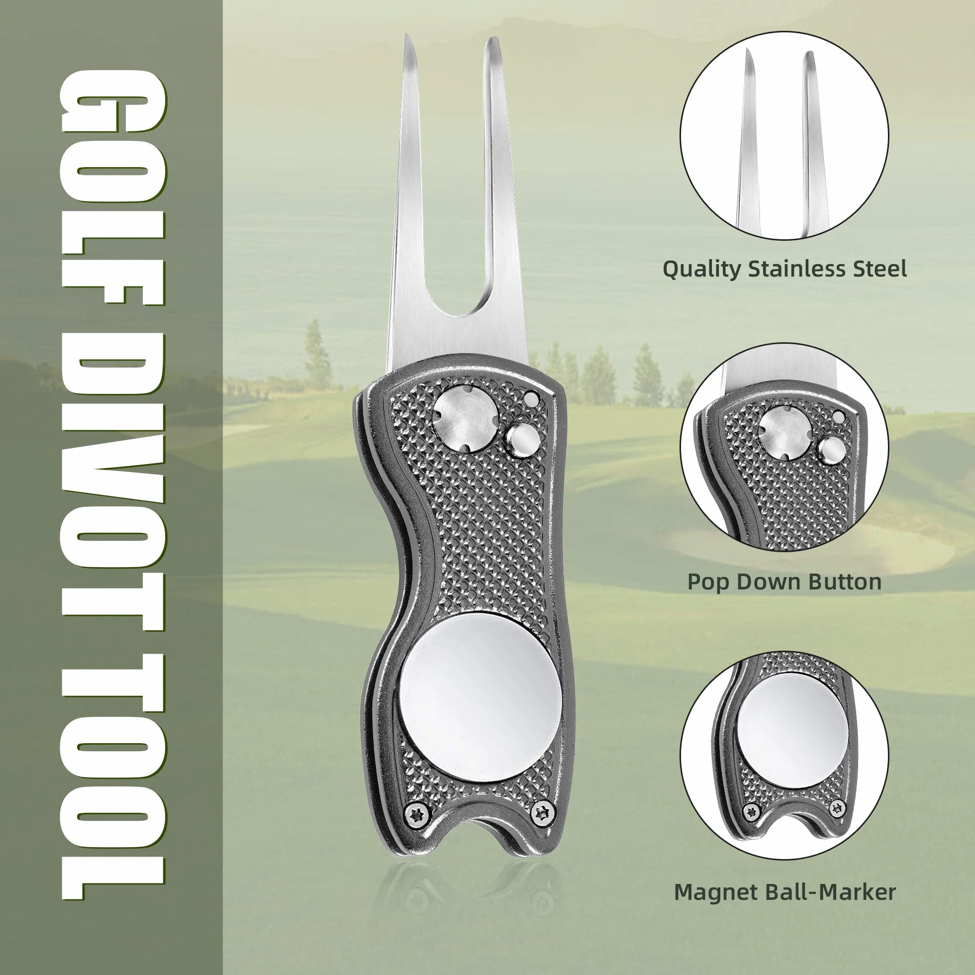 Mile High Life Divot Tool Pieghevole in Metallo con Marcatore Pallina da Golf Magnetico