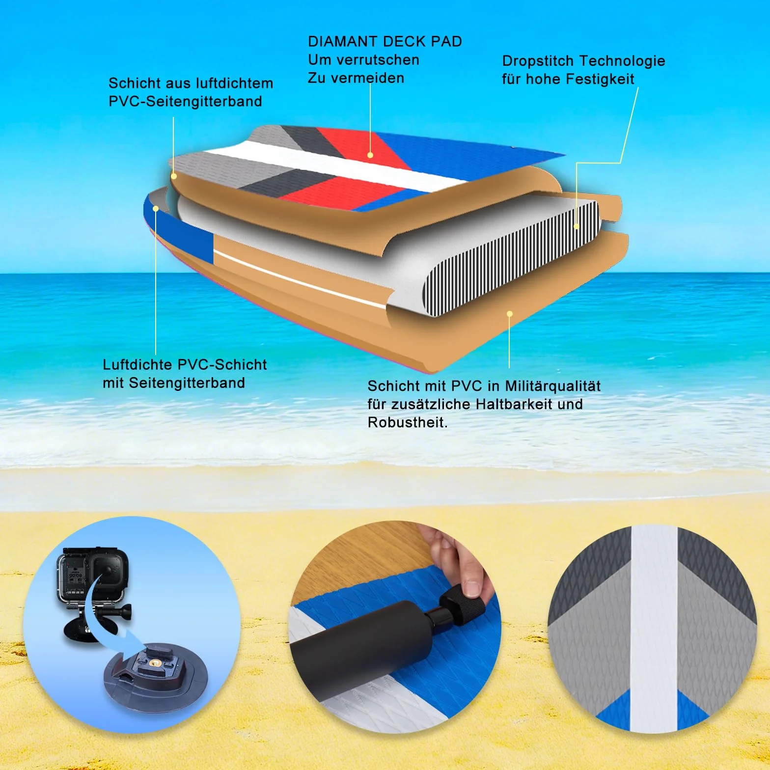 DURAERO Tavola SUP gonfiabile XXL 330cm, stand up paddle con sedile kayak e poggiapiedi, pagaia doppia, supporto fotocamera, accessori completi, portata 150 kg, effetto legno